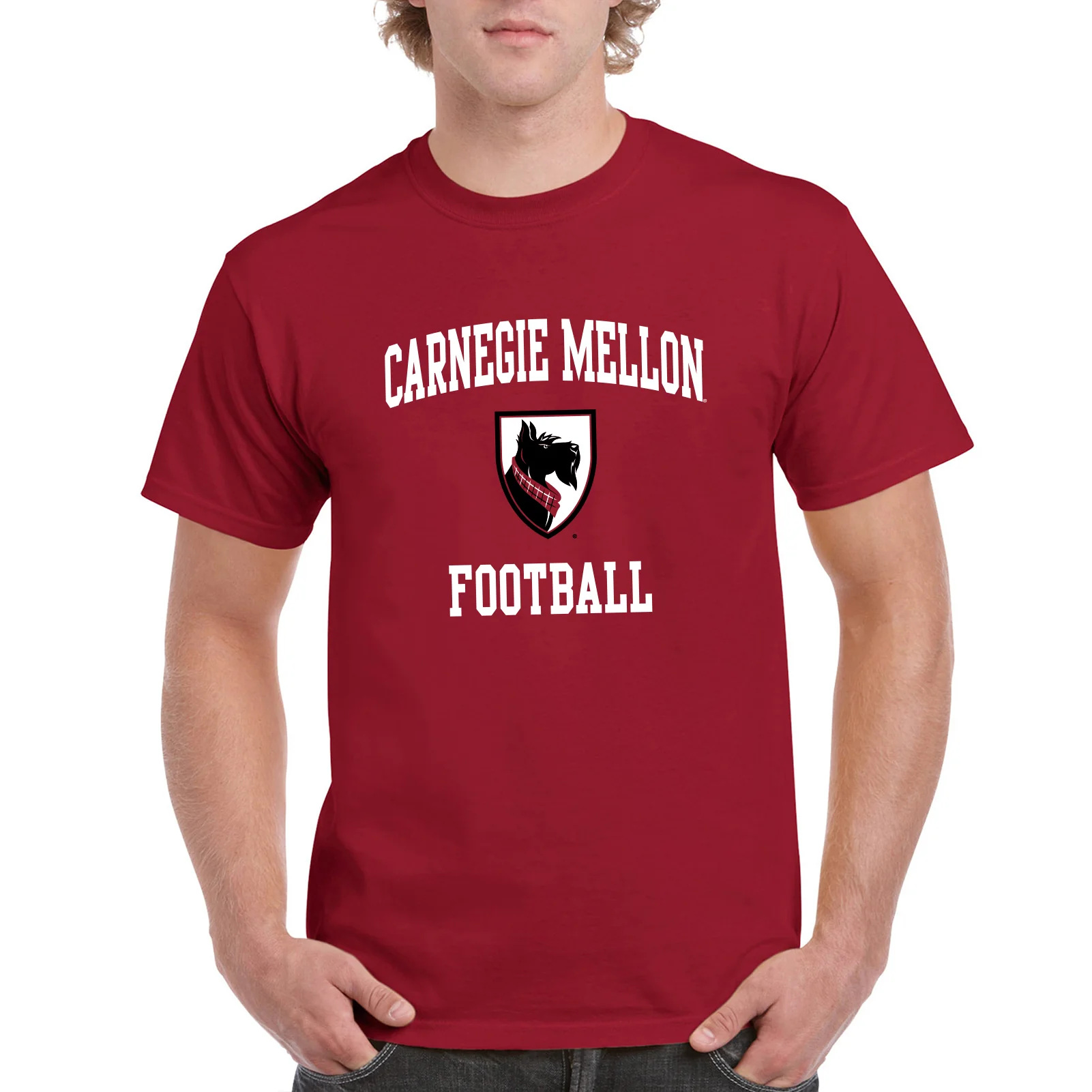Carnegie Mellon University Tartans Arch Logo Football Short Sleeve T Shirt - Cardinal - Image 3