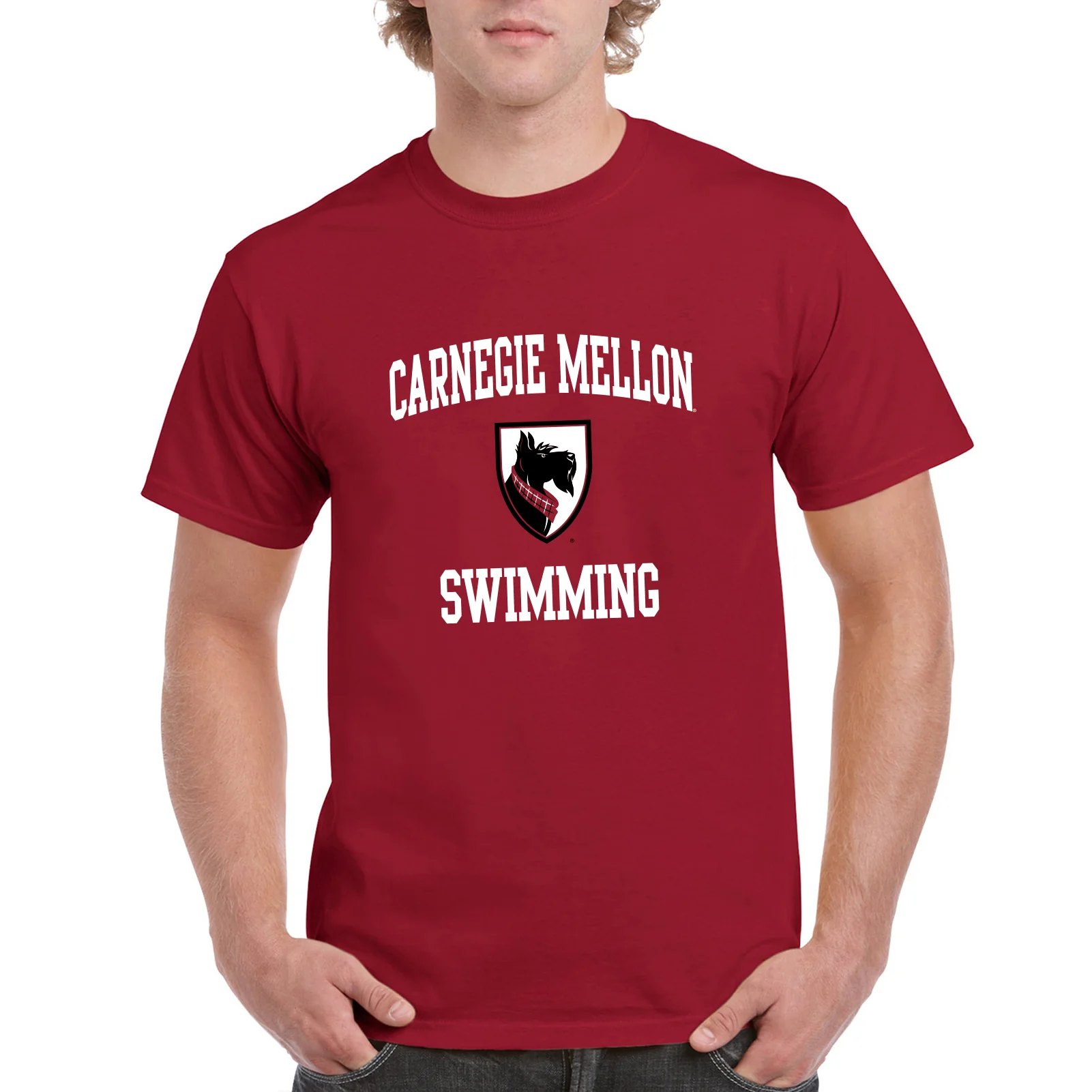 Carnegie Mellon University Tartans Arch Logo Swimming Short Sleeve T Shirt - Cardinal - Image 3