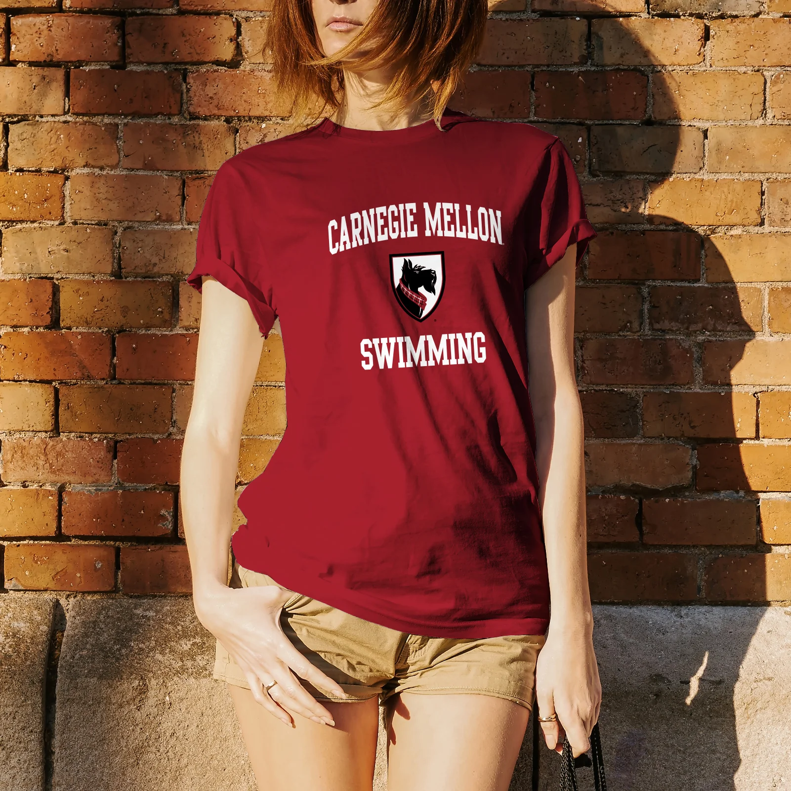 Carnegie Mellon University Tartans Arch Logo Swimming Short Sleeve T Shirt - Cardinal - Image 4
