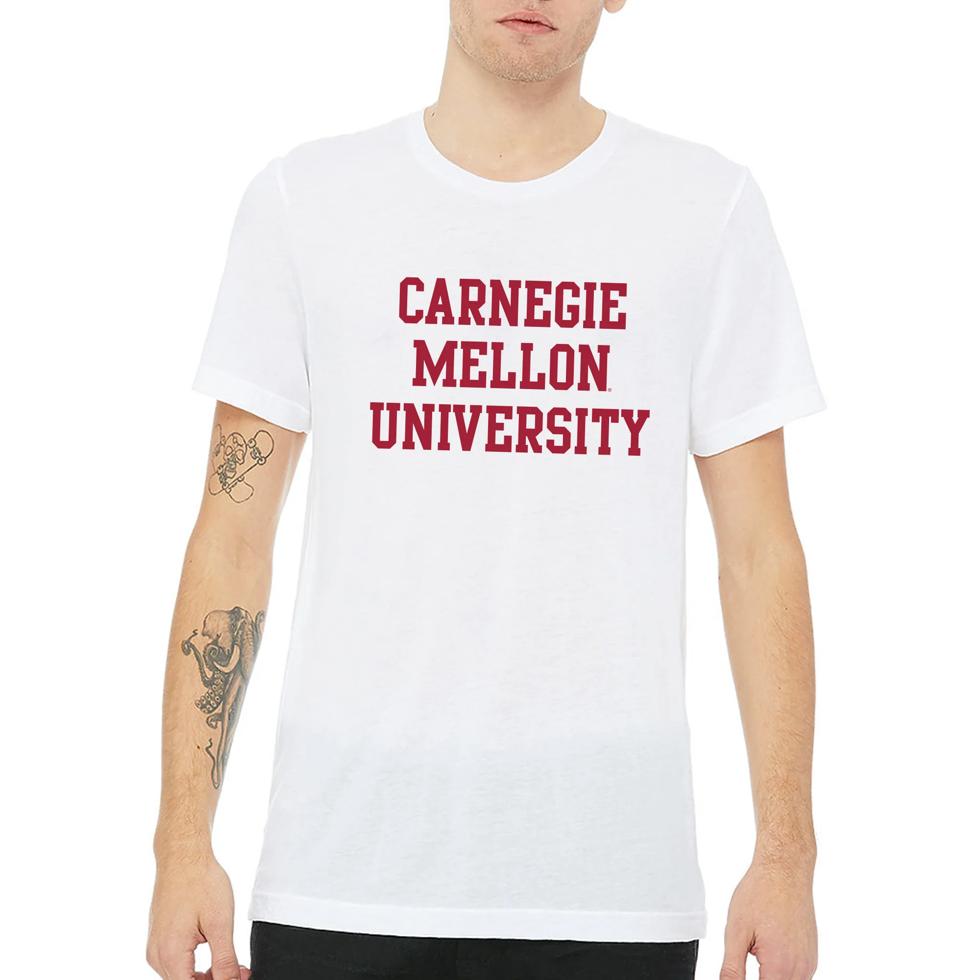 Carnegie Mellon University Tartans Basic Block Canvas Triblend Short Sleeve T Shirt - Solid White Triblend - Image 3