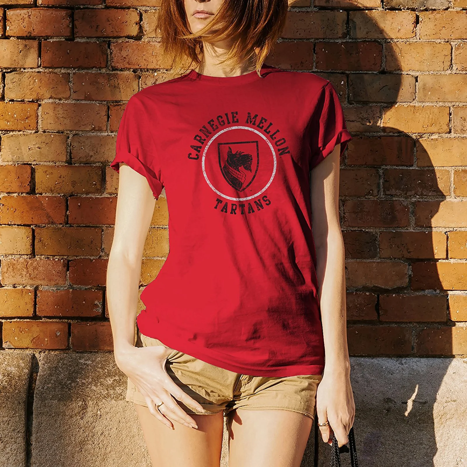 Carnegie Mellon University Tartans Circle Logo Short Sleeve T Shirt - Red - Image 4