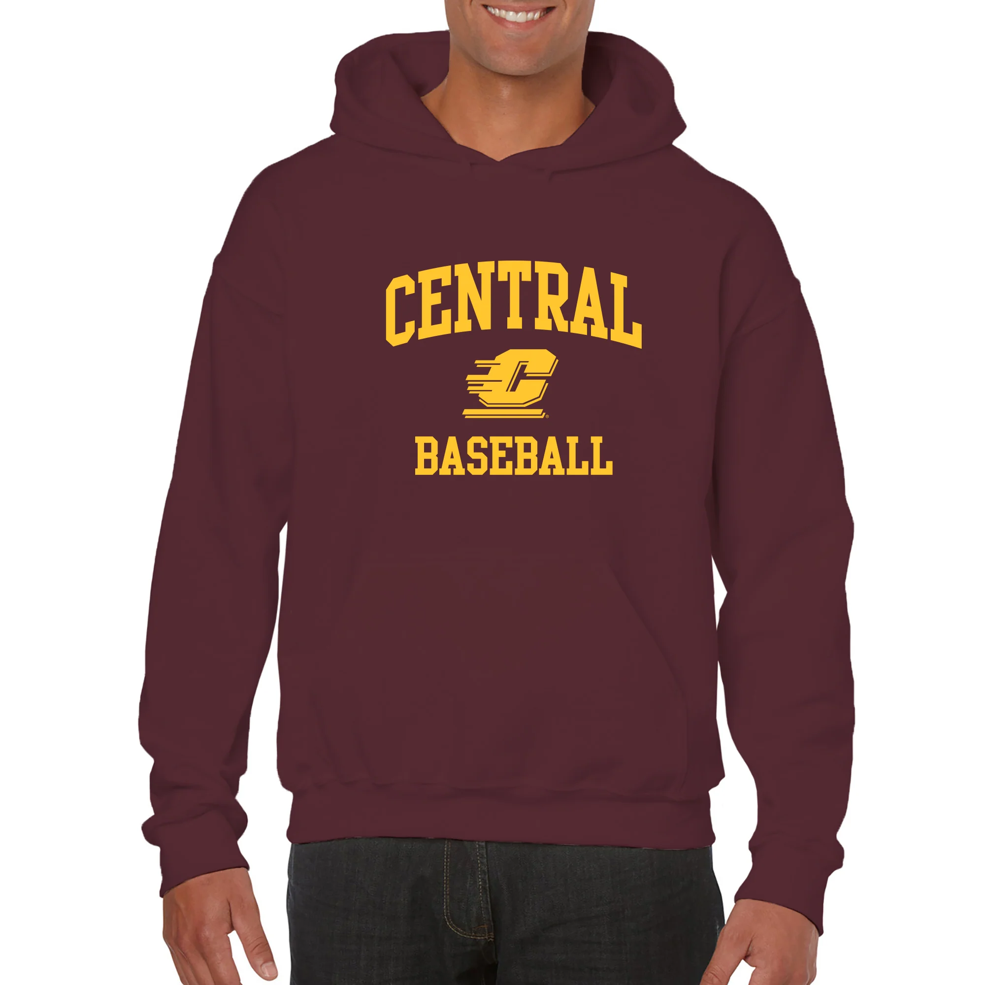Central Michigan Arch Logo Baseball Hoodie - Maroon - Image 3