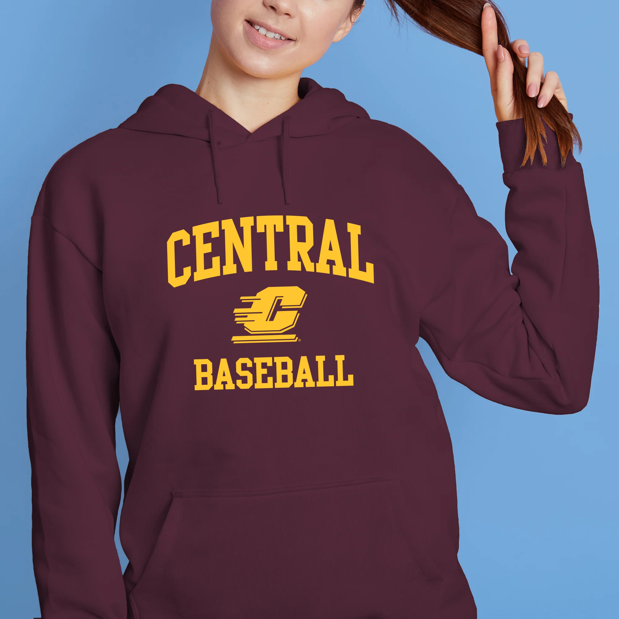 Central Michigan Arch Logo Baseball Hoodie - Maroon - Image 4