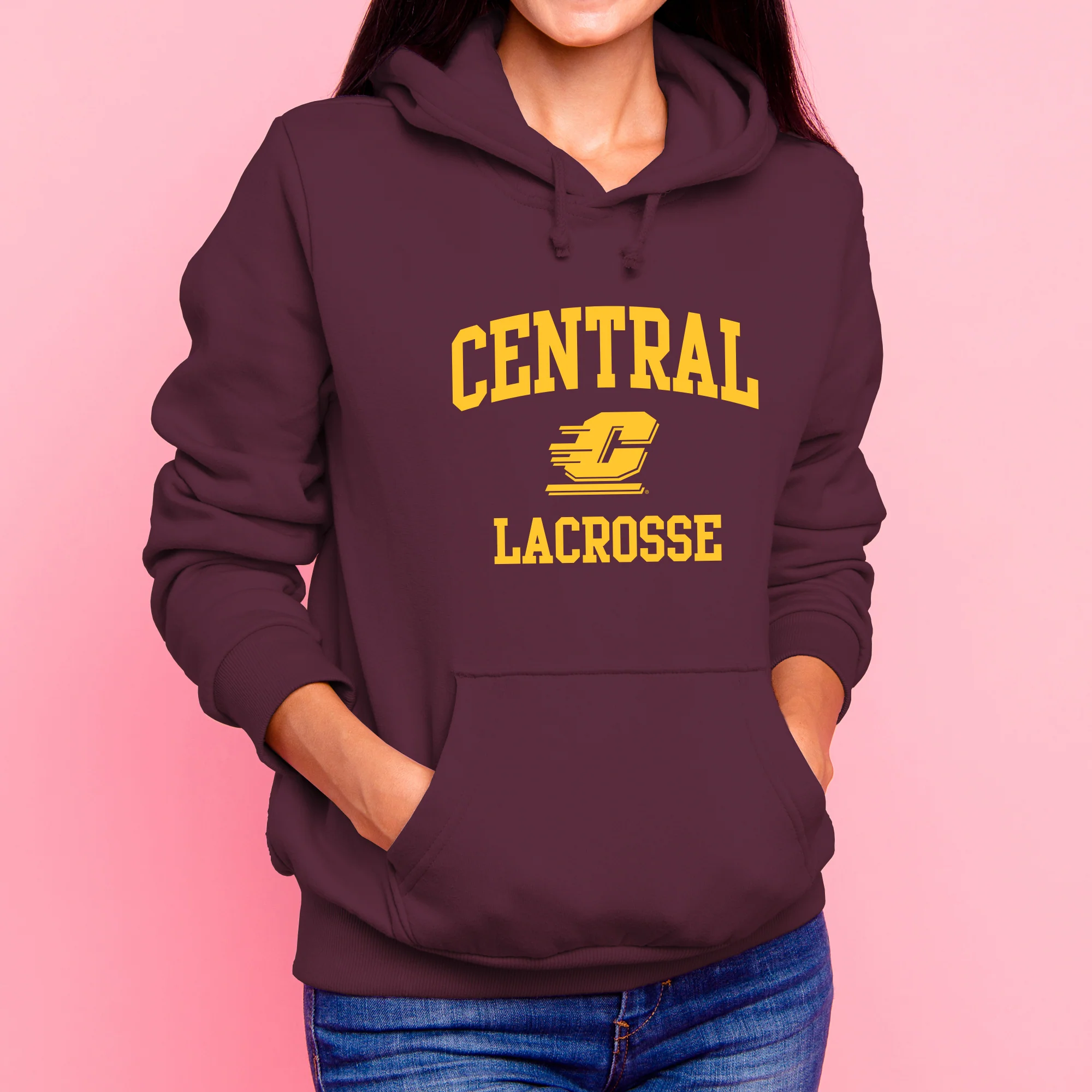 Central Michigan Arch Logo Lacrosse Hoodie - Maroon - Image 4