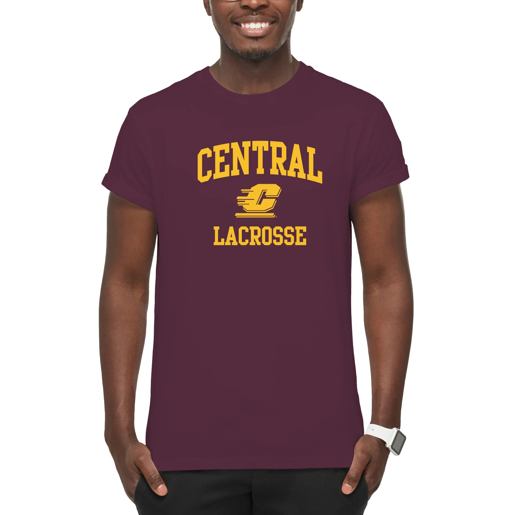 Central Michigan Arch Logo Lacrosse T-Shirt - Maroon - Image 3