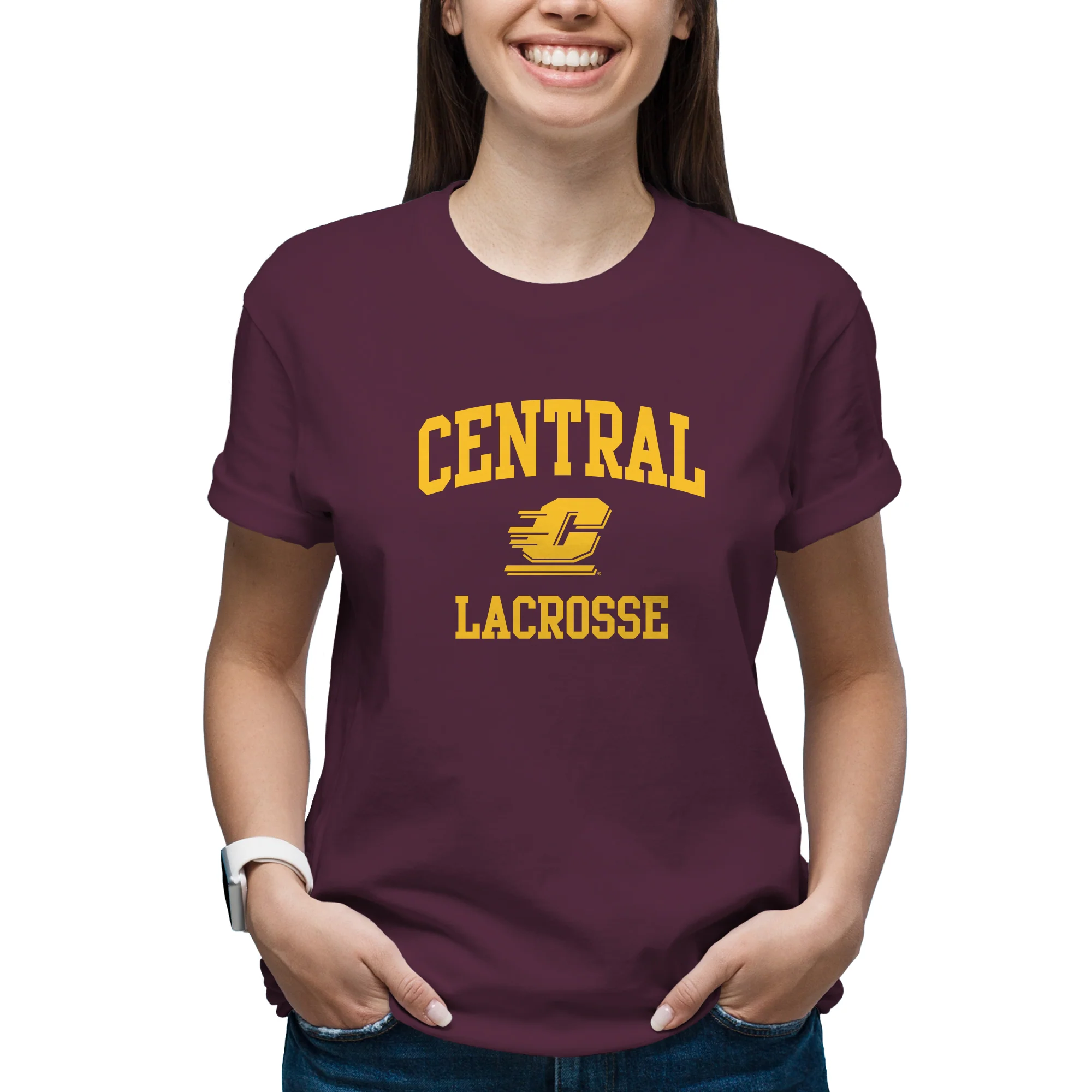 Central Michigan Arch Logo Lacrosse T-Shirt - Maroon - Image 4
