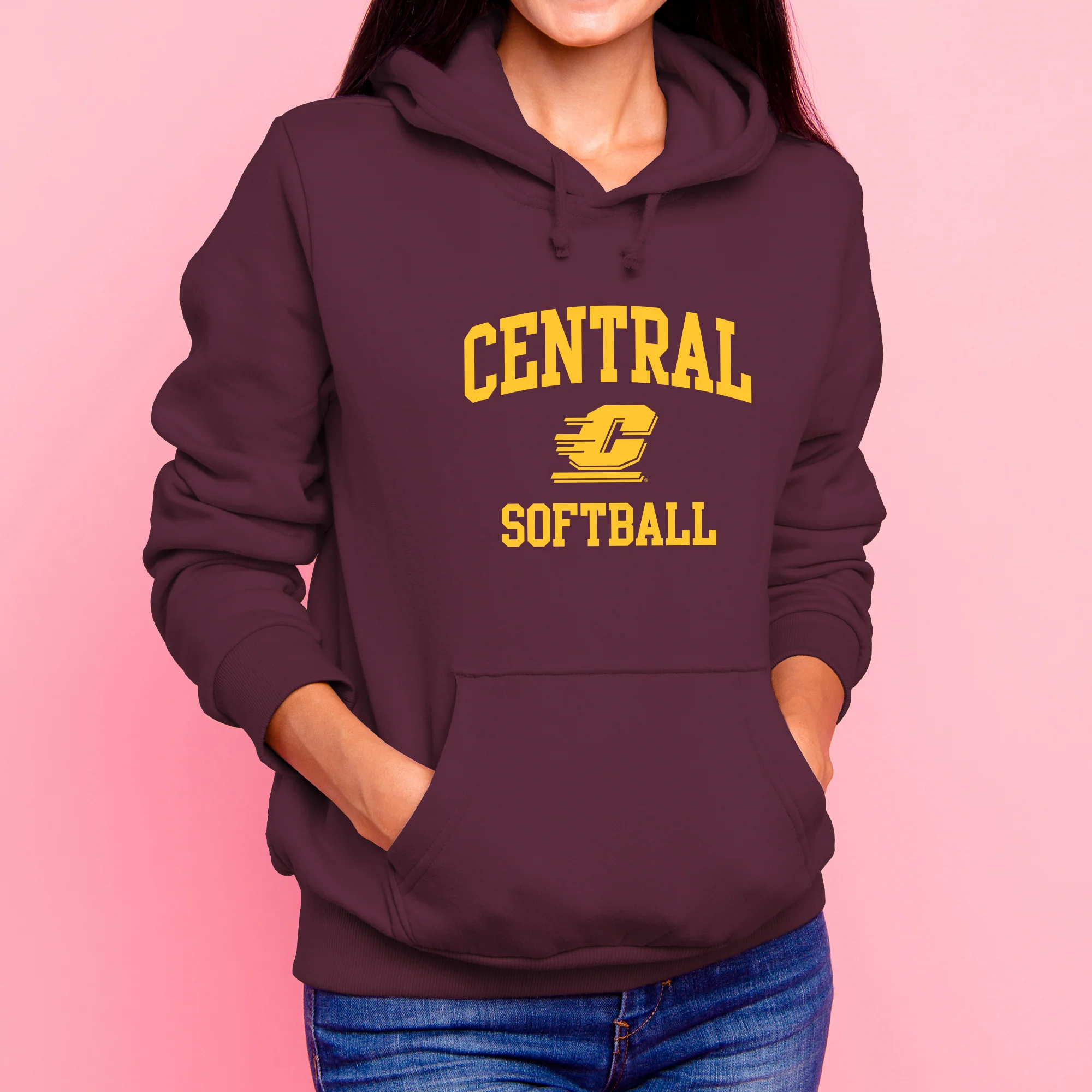 Central Michigan Arch Logo Softball Hoodie - Maroon - Image 4