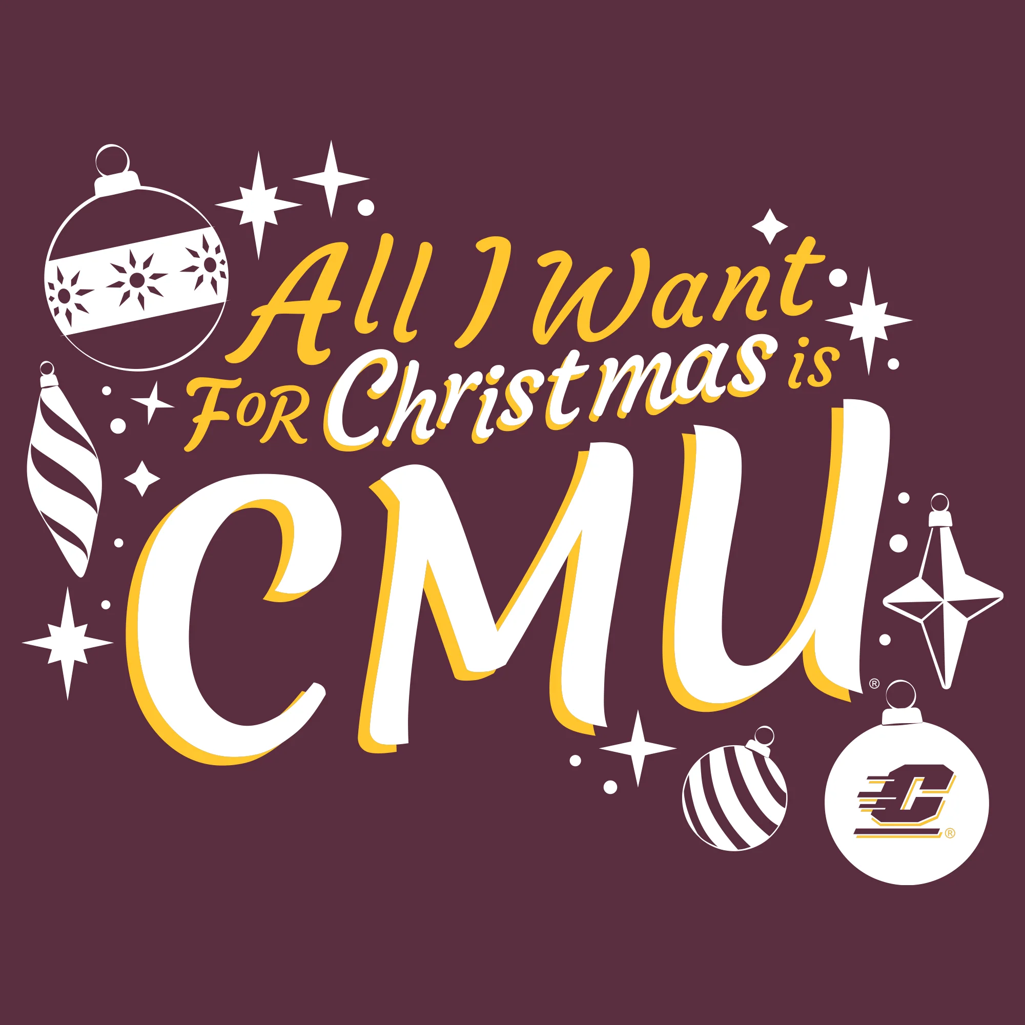 Central Michigan Chippewas All I Want For Christmas Is CMU Crewneck Sweatshirt - Maroon - Image 2