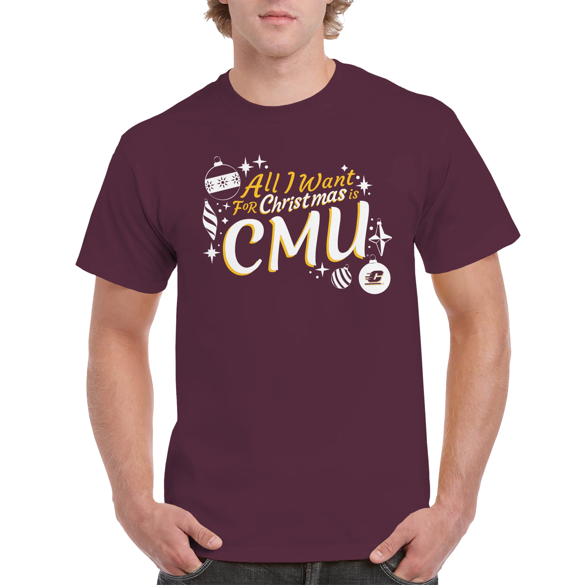 Central Michigan Chippewas All I Want For Christmas Is CMU T Shirt - Maroon - Image 3