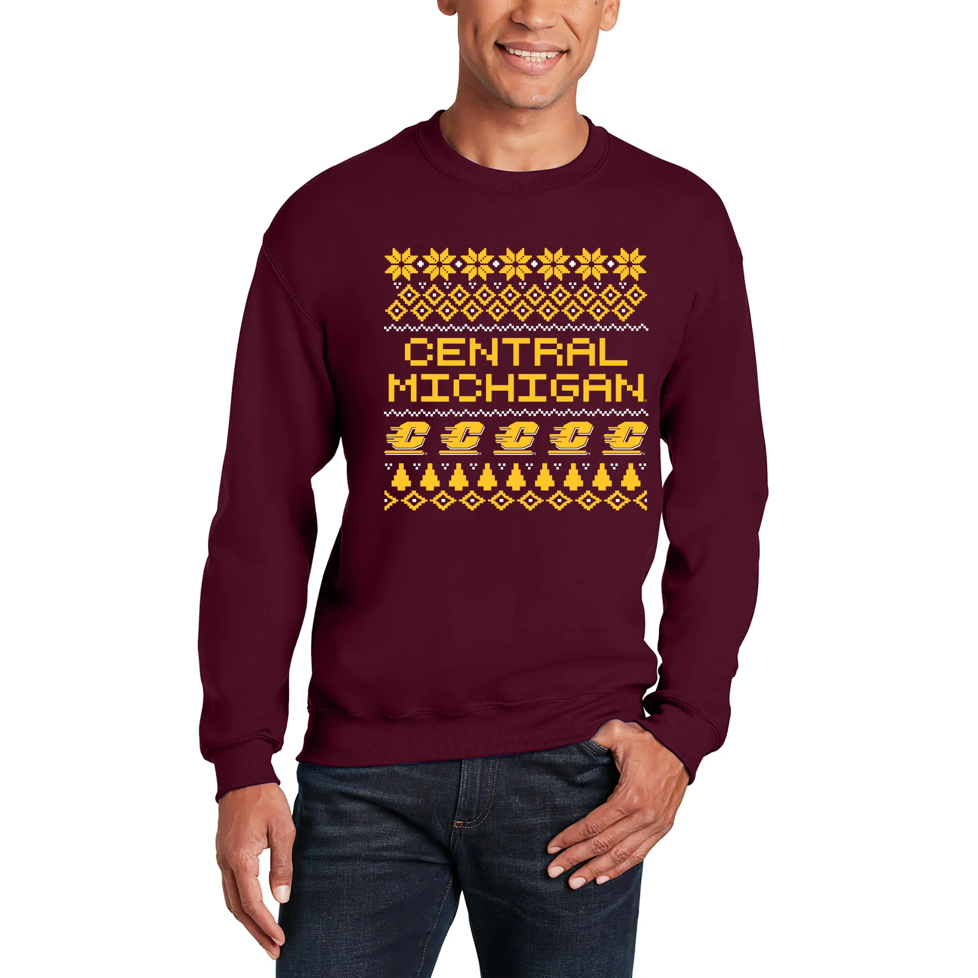 Central Michigan Holiday Sweater Crewneck - Maroon - Image 3
