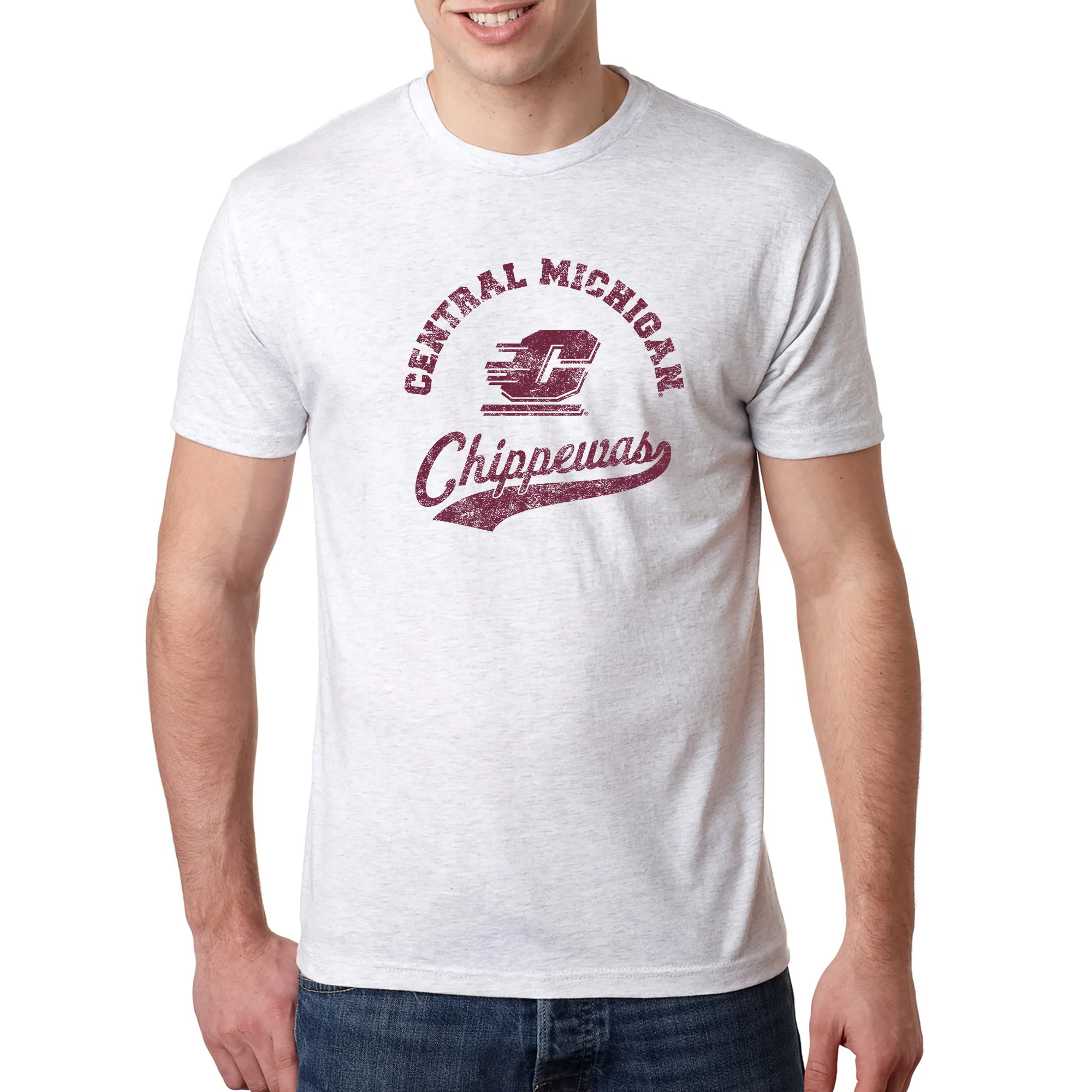 Central Michigan Retro Script NLA Triblend T-Shirt - Heather White - Image 3