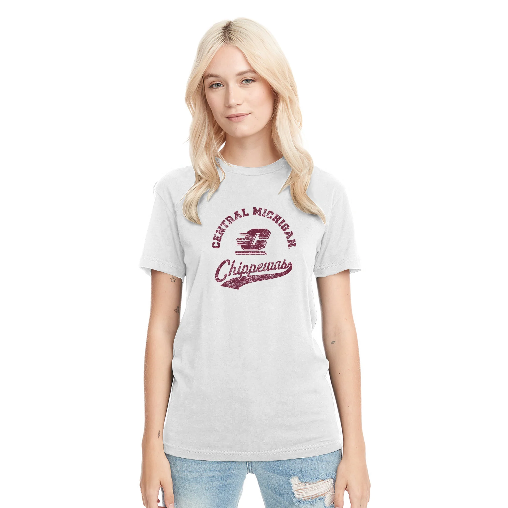 Central Michigan Retro Script NLA Triblend T-Shirt - Heather White - Image 4