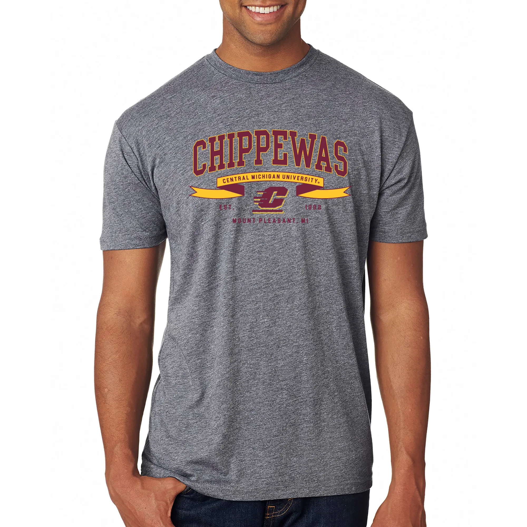 Central Michigan Ribbon Flight NLA Triblend T-Shirt - Premium Heather - Image 3