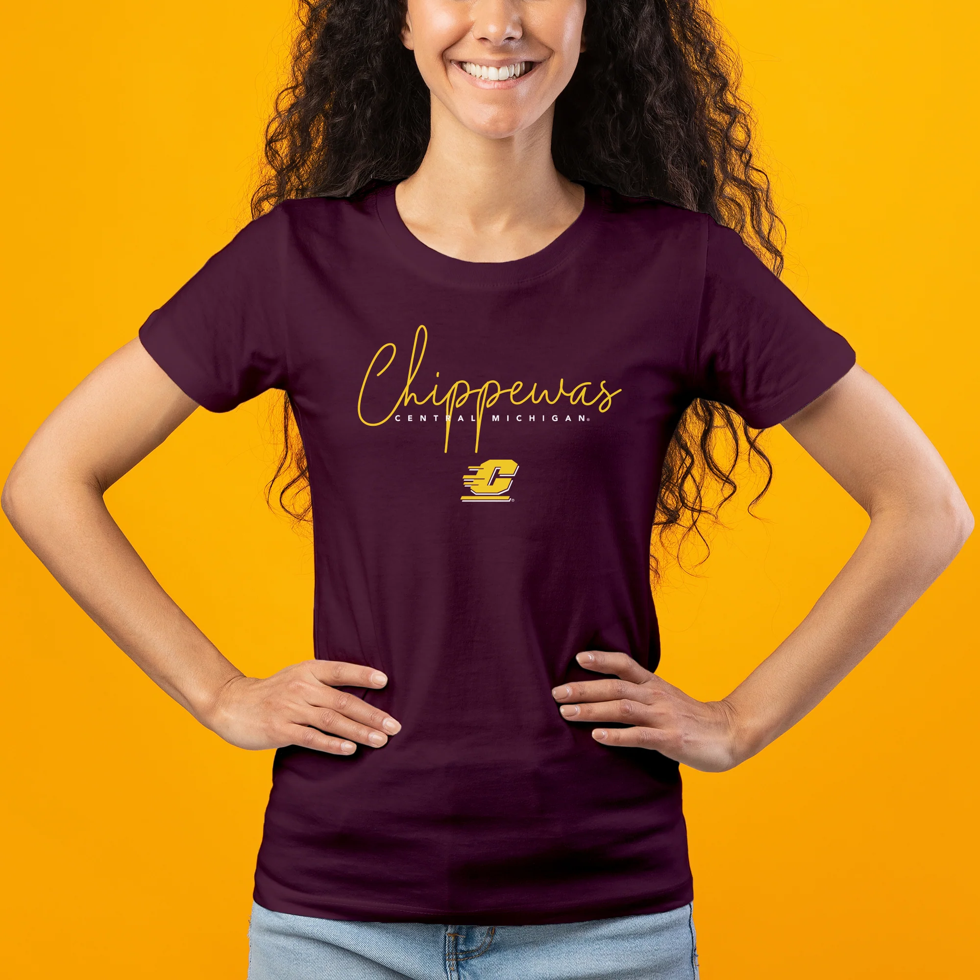 Central Michigan Thin Script Women's T-Shirt - Maroon - Image 3
