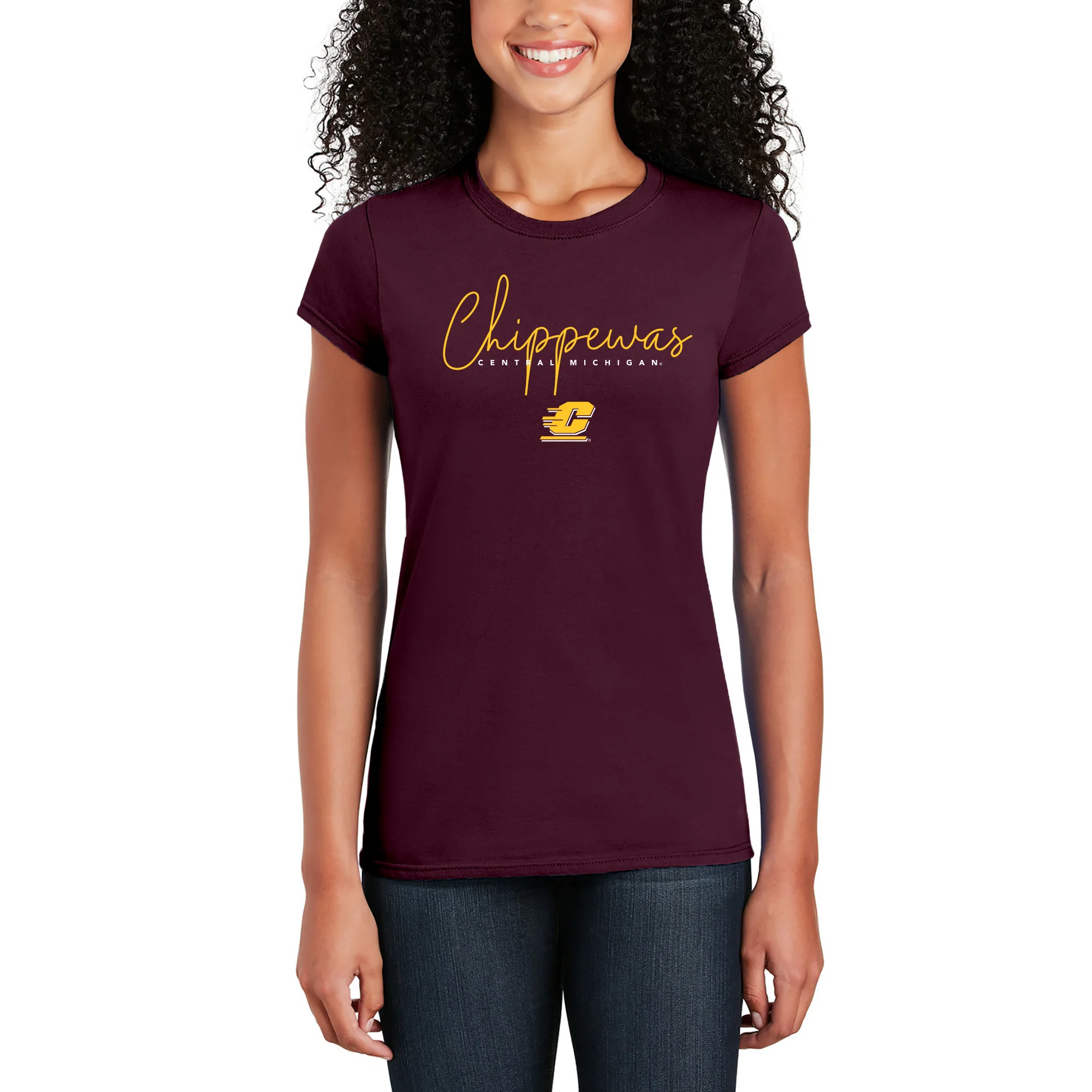 Central Michigan Thin Script Women's T-Shirt - Maroon - Image 4