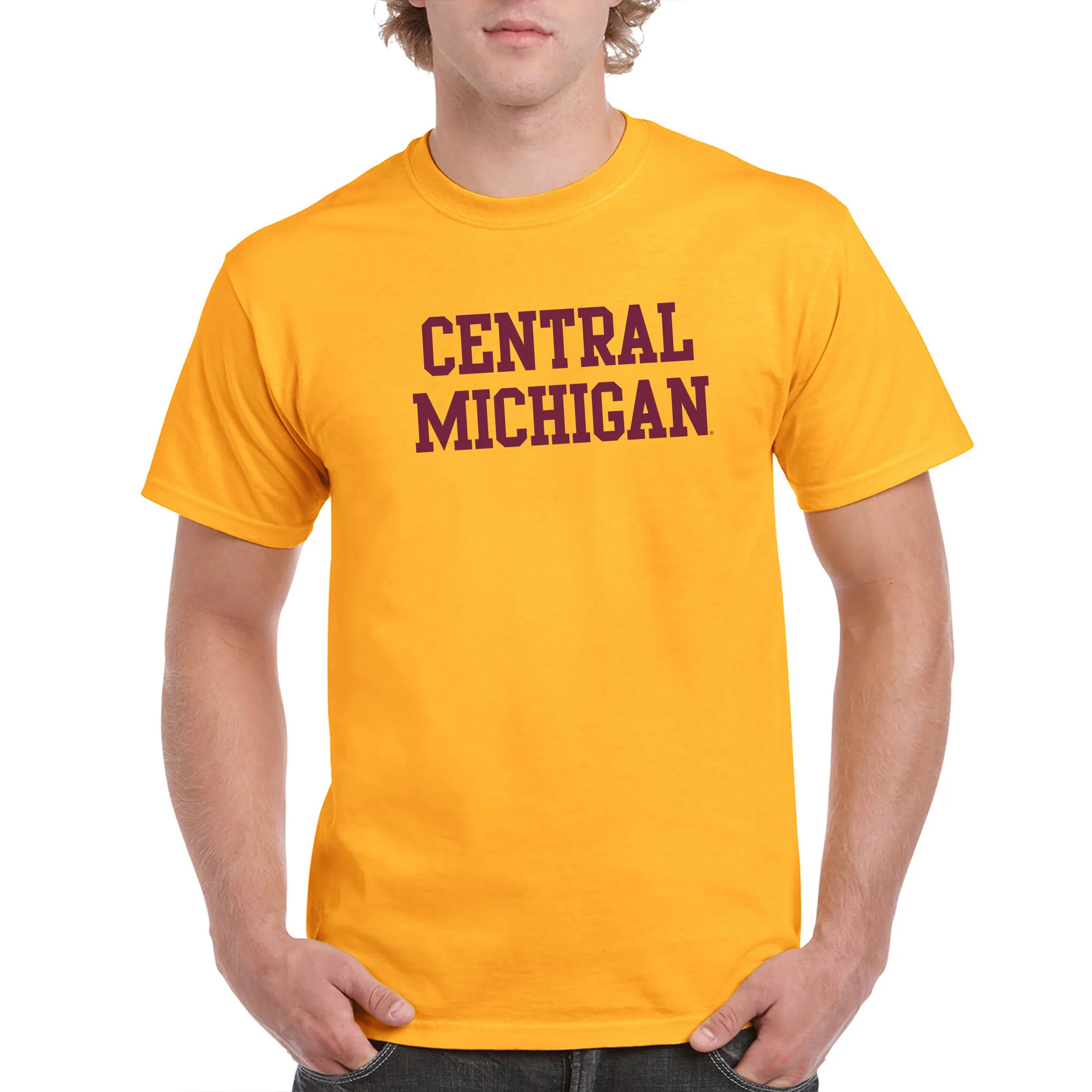 Central Michigan University Chippewas Basic Block Short Sleeve T Shirt - Gold - Image 3