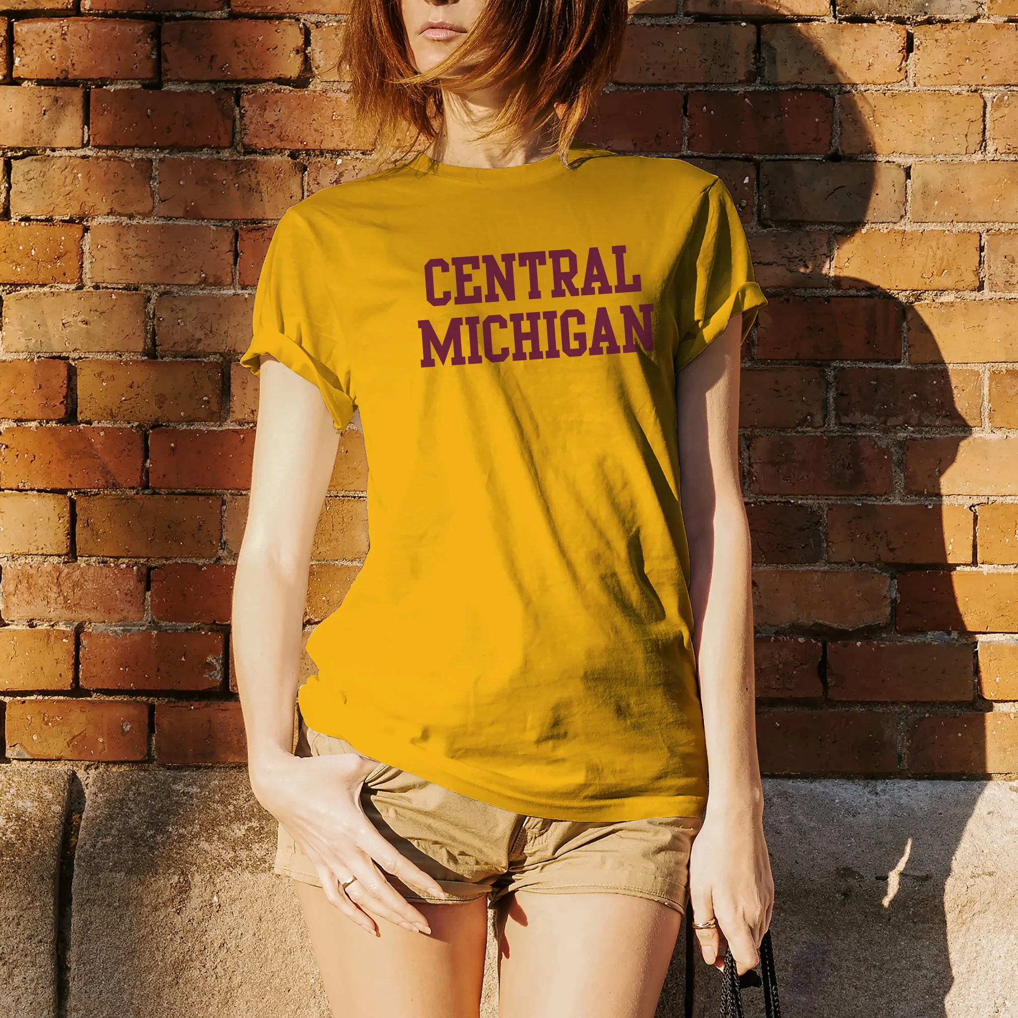 Central Michigan University Chippewas Basic Block Short Sleeve T Shirt - Gold - Image 4