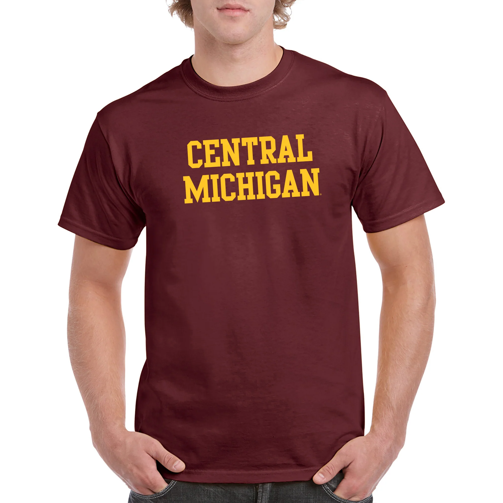 Central Michigan University Chippewas Basic Block Short Sleeve T Shirt - Maroon - Image 3