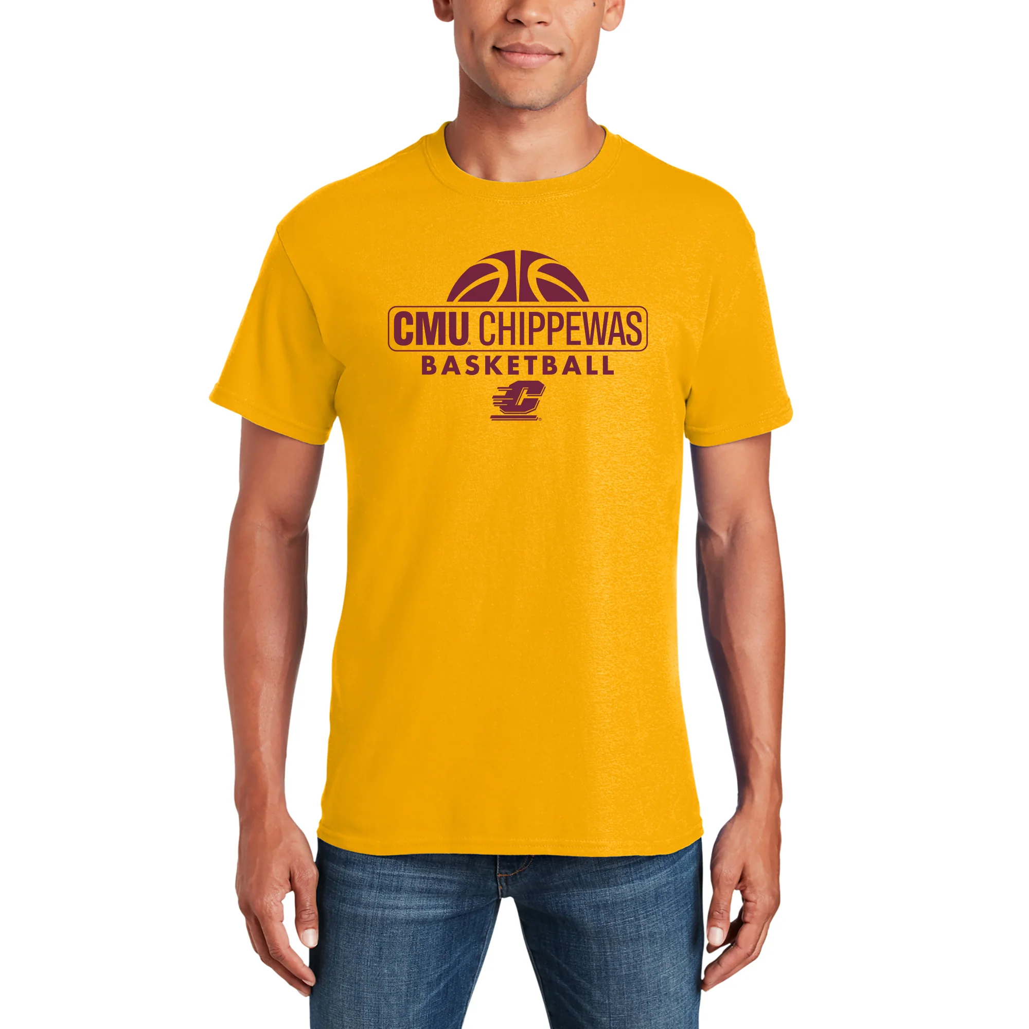 Central Michigan University Chippewas Basketball Hype Short Sleeve T Shirt - Gold - Image 3