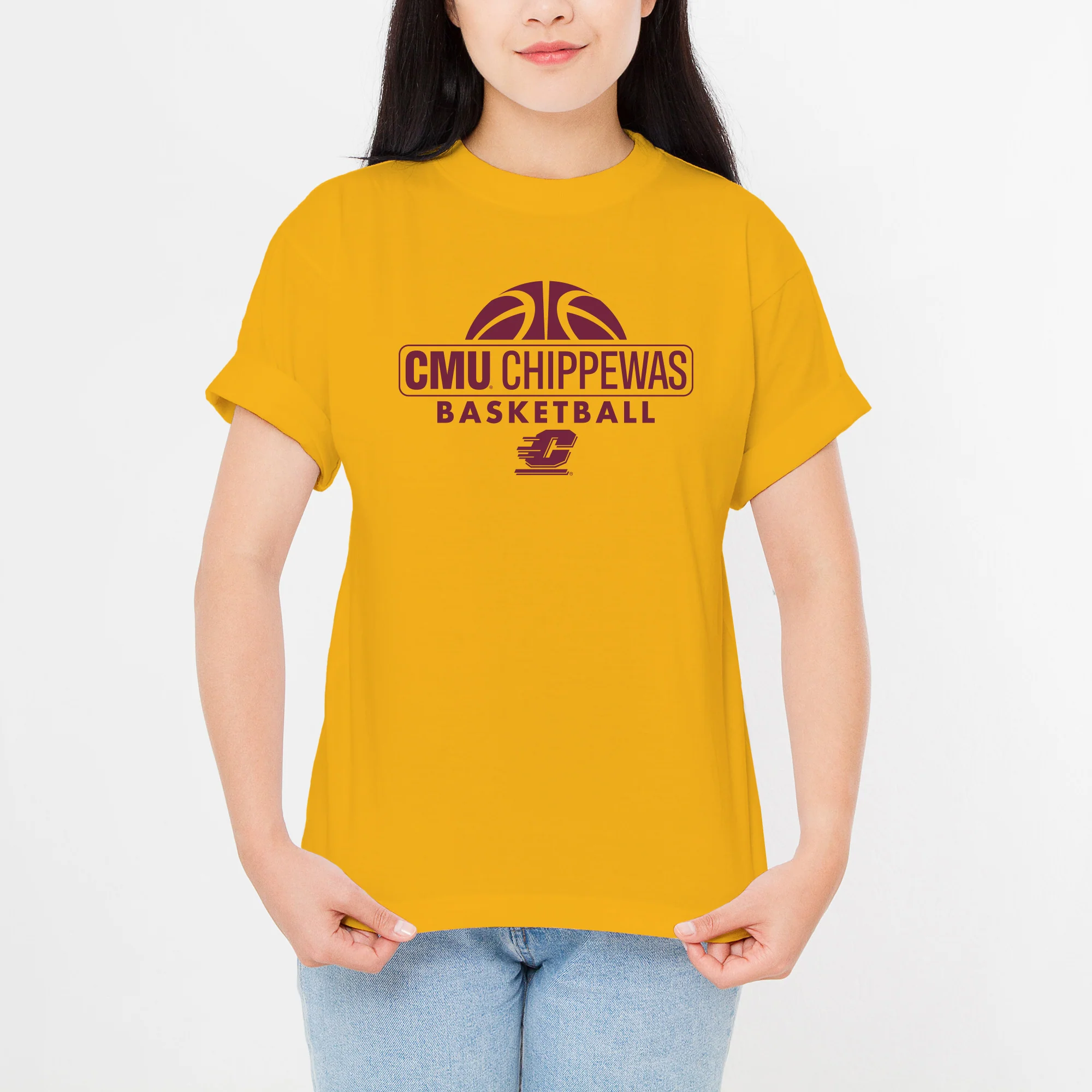 Central Michigan University Chippewas Basketball Hype Short Sleeve T Shirt - Gold - Image 4