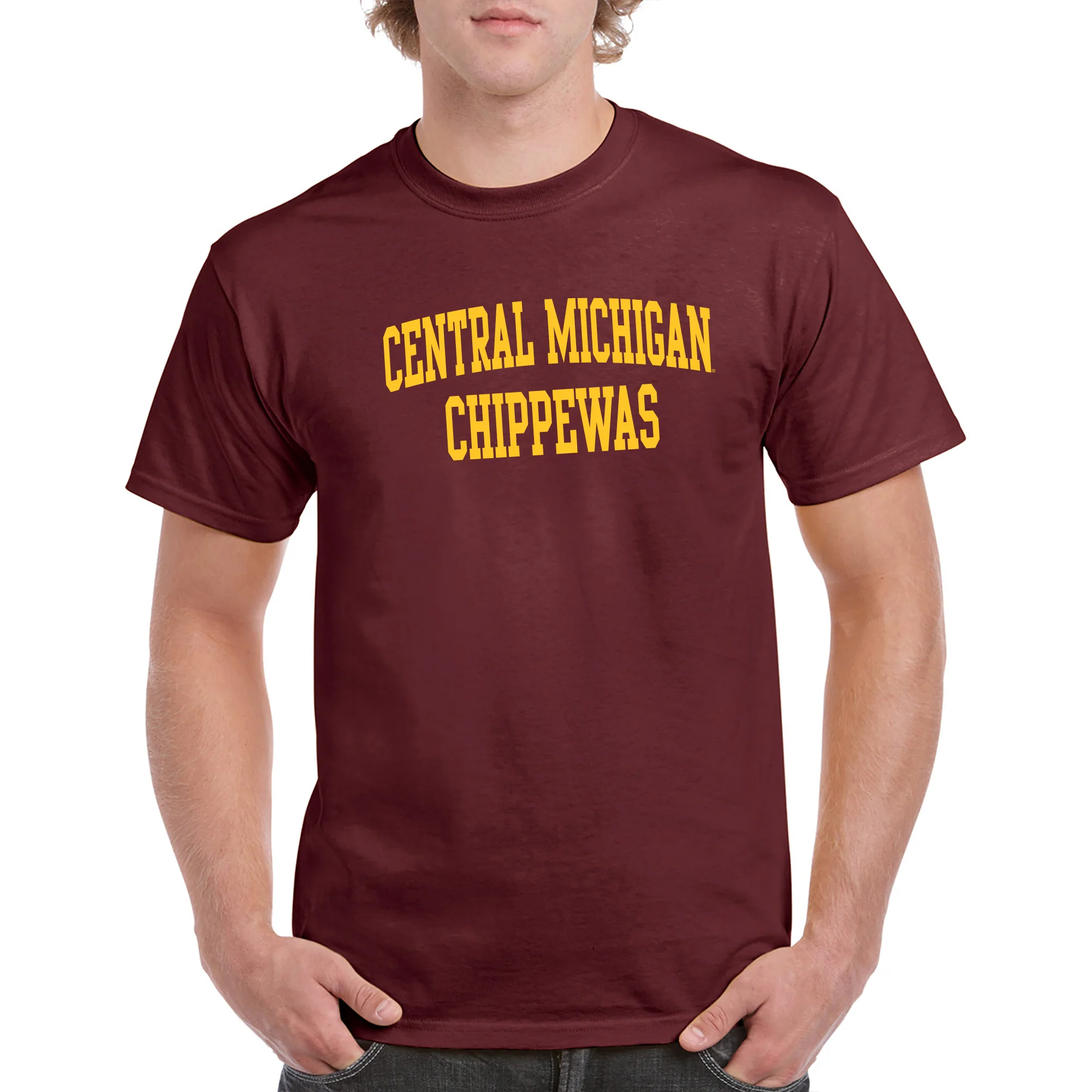 Central Michigan University Chippewas Front Back Print Short Sleeve T Shirt - Maroon - Image 3