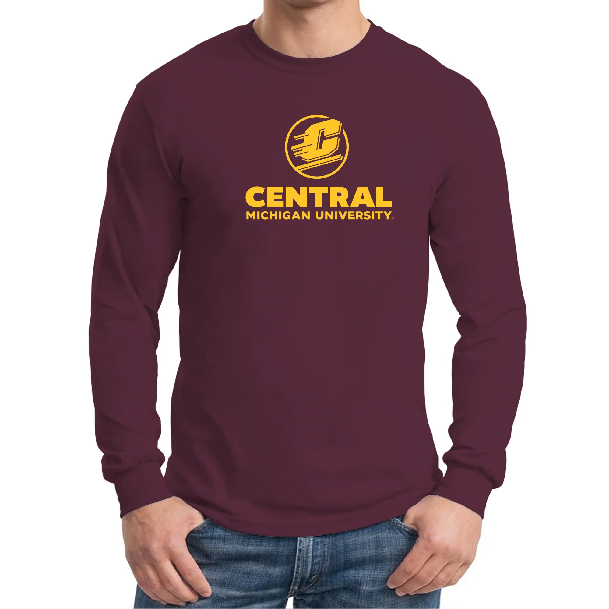 Central Michigan University Chippewas Institutional Logo Long Sleeve T Shirt - Maroon - Image 3