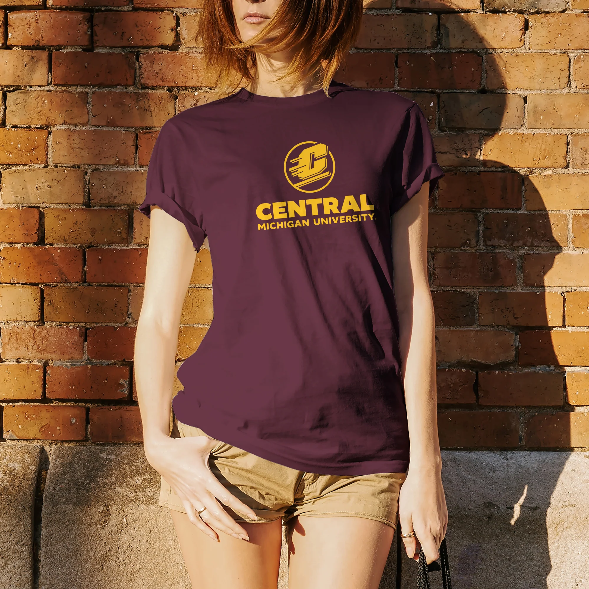 Central Michigan University Chippewas Institutional Logo Short Sleeve T Shirt - Maroon - Image 4