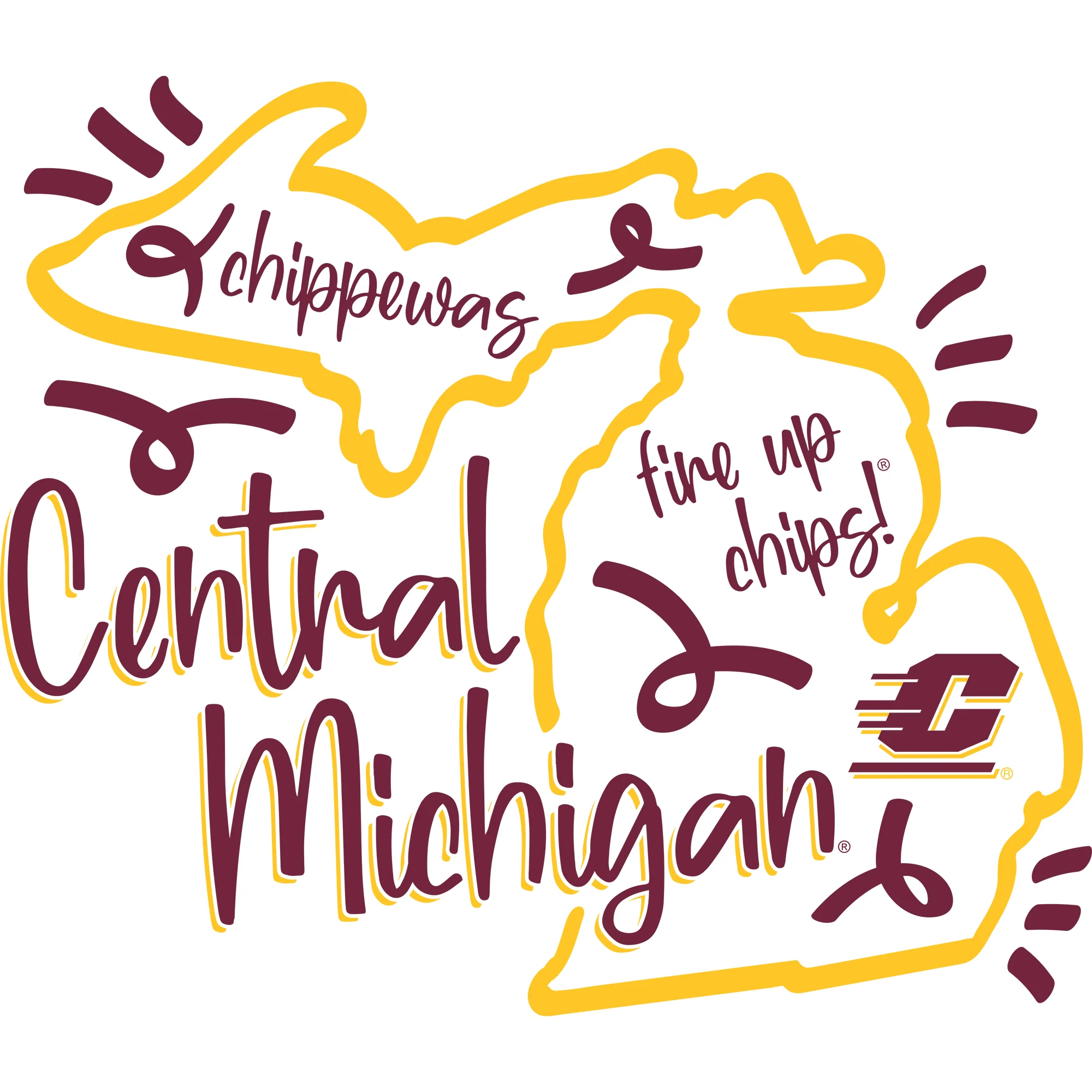 Central Michigan University Chippewas Playful Sketch Short Sleeve T Shirt - White - Image 5
