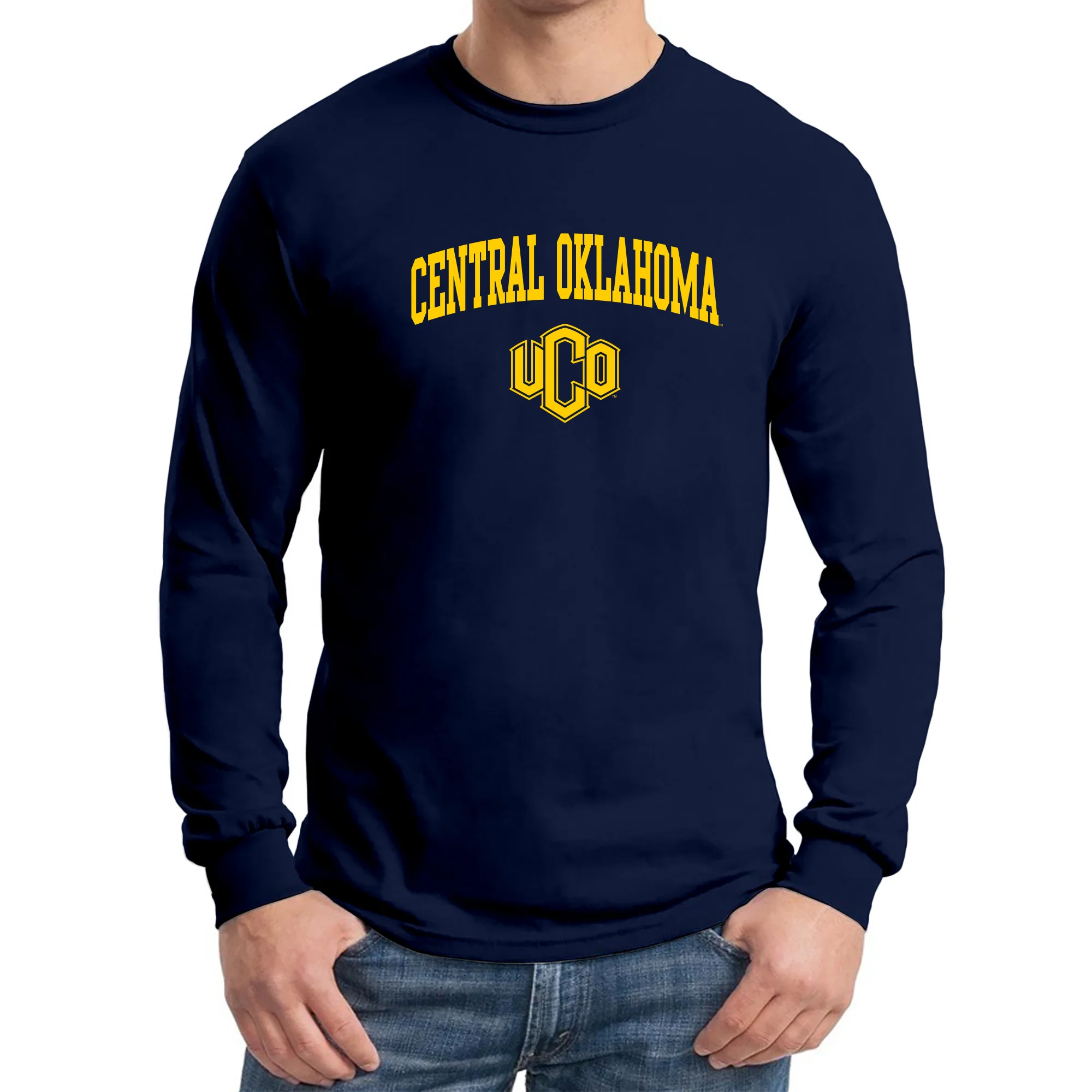 Central Oklahoma University Bronchos Arch Logo Long Sleeve T-Shirt - Navy - Image 3