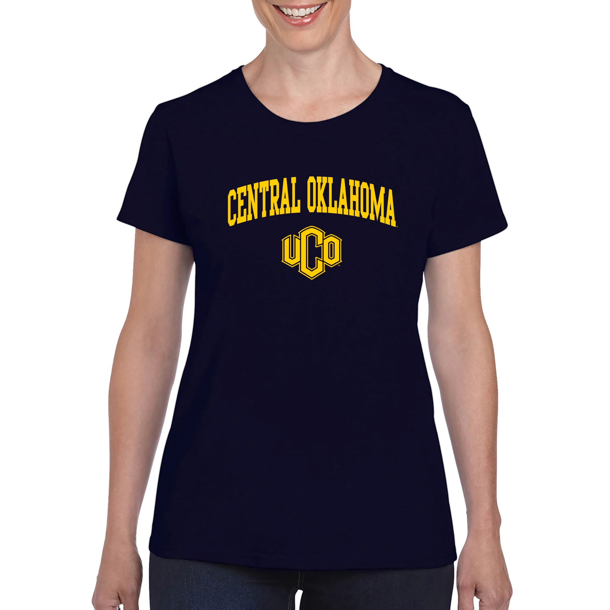 Central Oklahoma University Bronchos Arch Logo Women's Short Sleeve T Shirt - Navy - Image 3