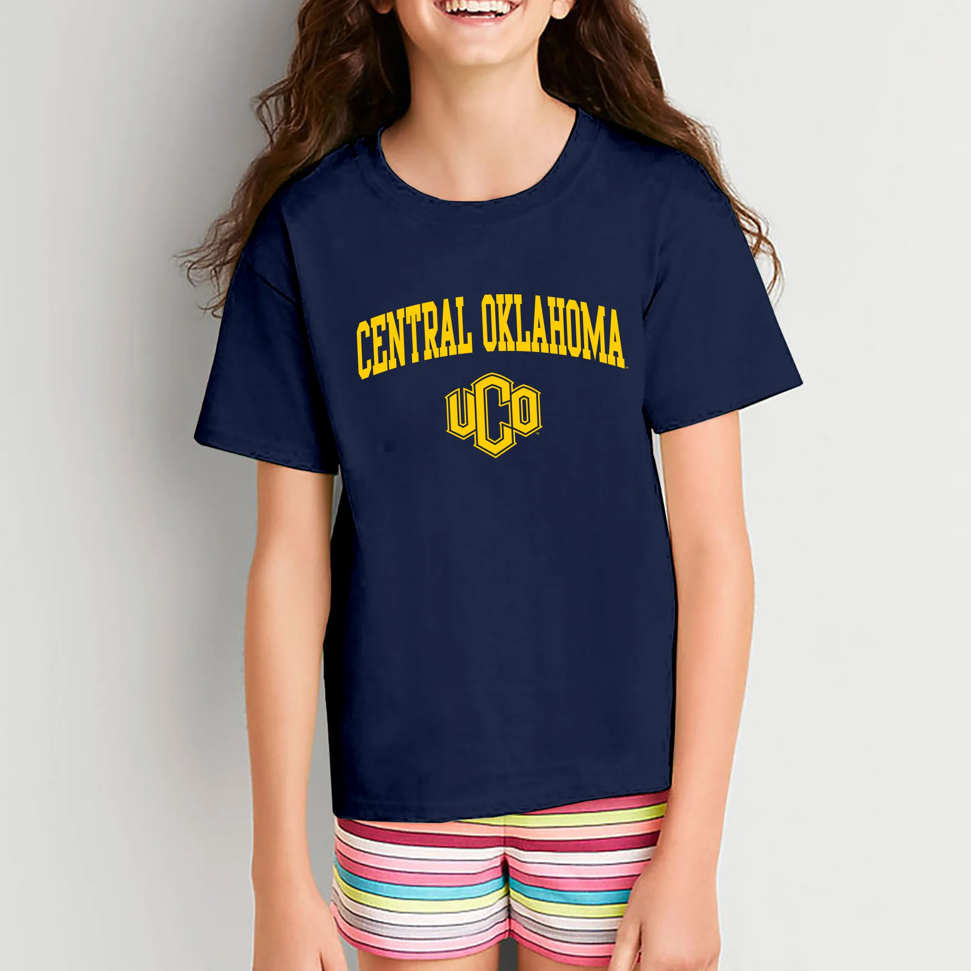 Central Oklahoma University Bronchos Arch Logo Youth T Shirt - Navy - Image 4