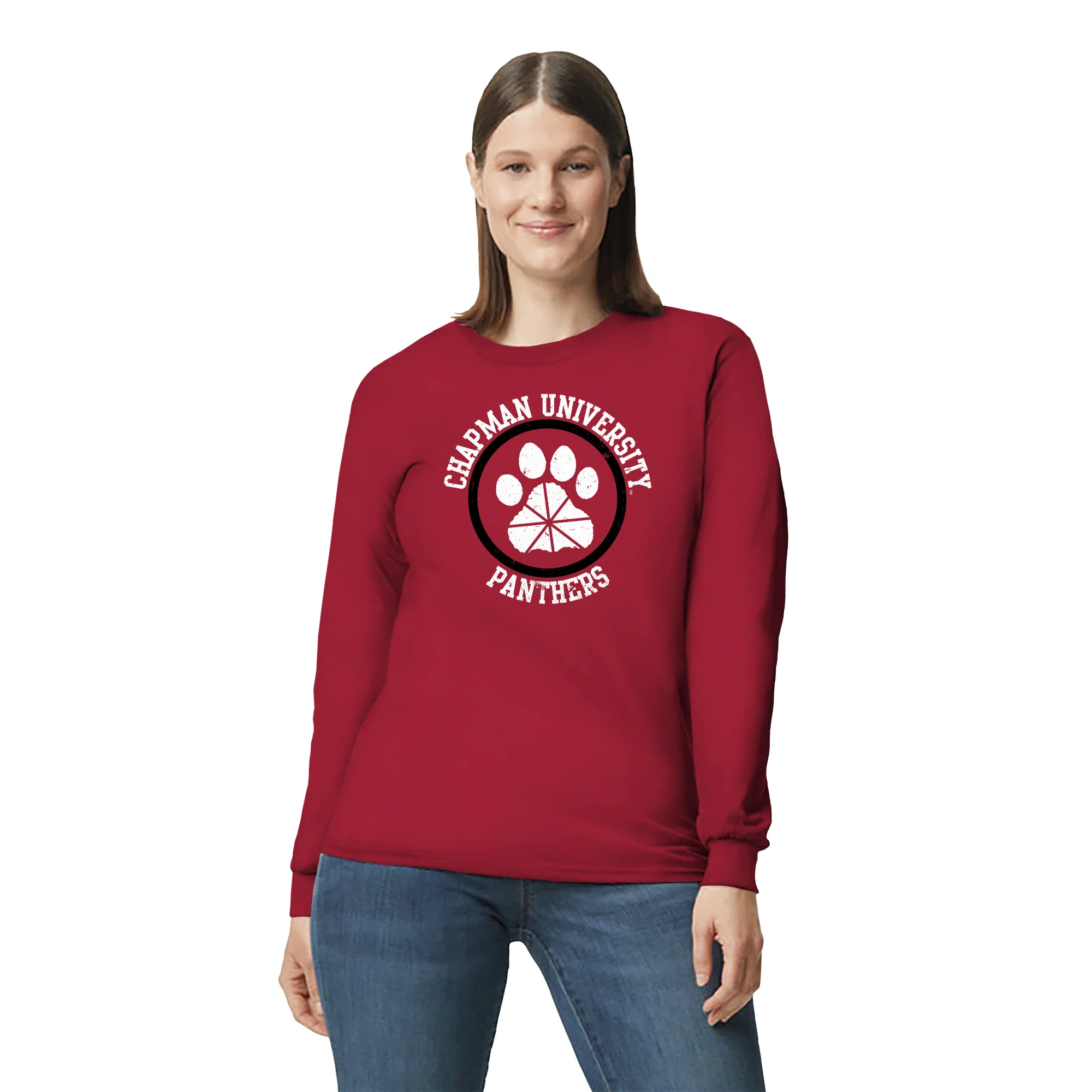 Chapman University Panthers Distressed Circle Logo Long Sleeve T-Shirt - Cardinal - Image 4