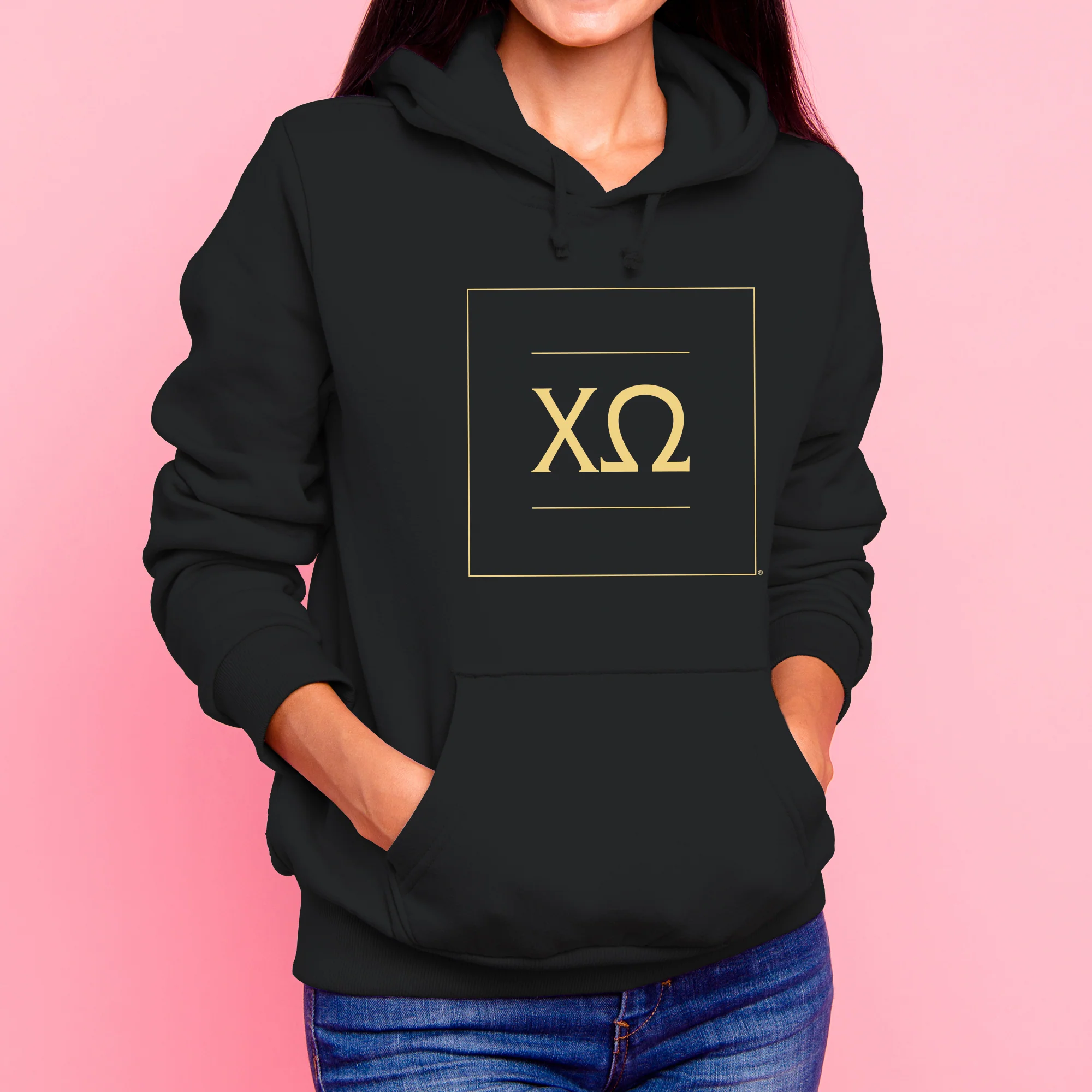 Chi Omega Greek Letter Block Hoodie - Black - Image 3