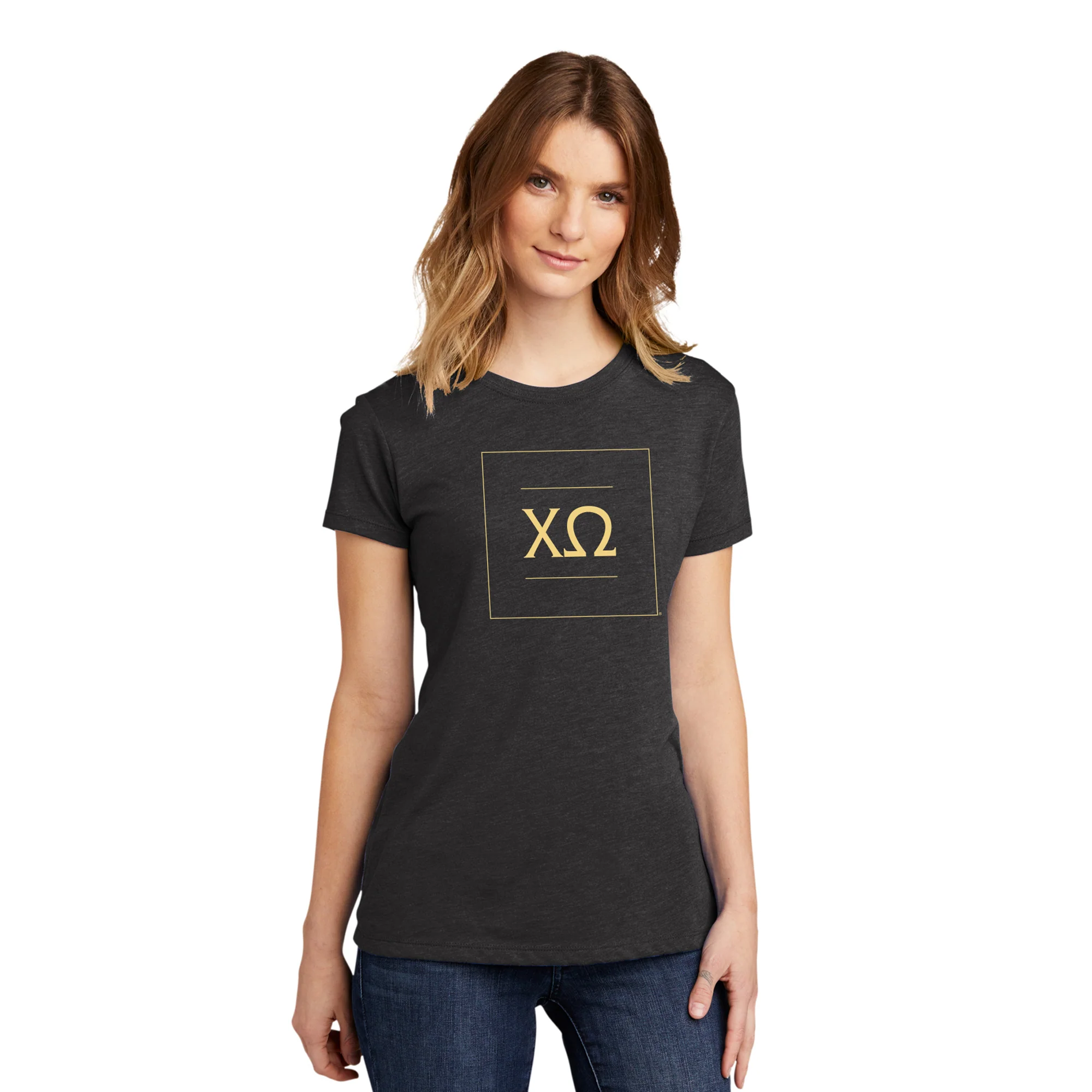 Chi Omega Greek Letter Block Womens Triblend T-Shirt - Vintage Black - Image 3