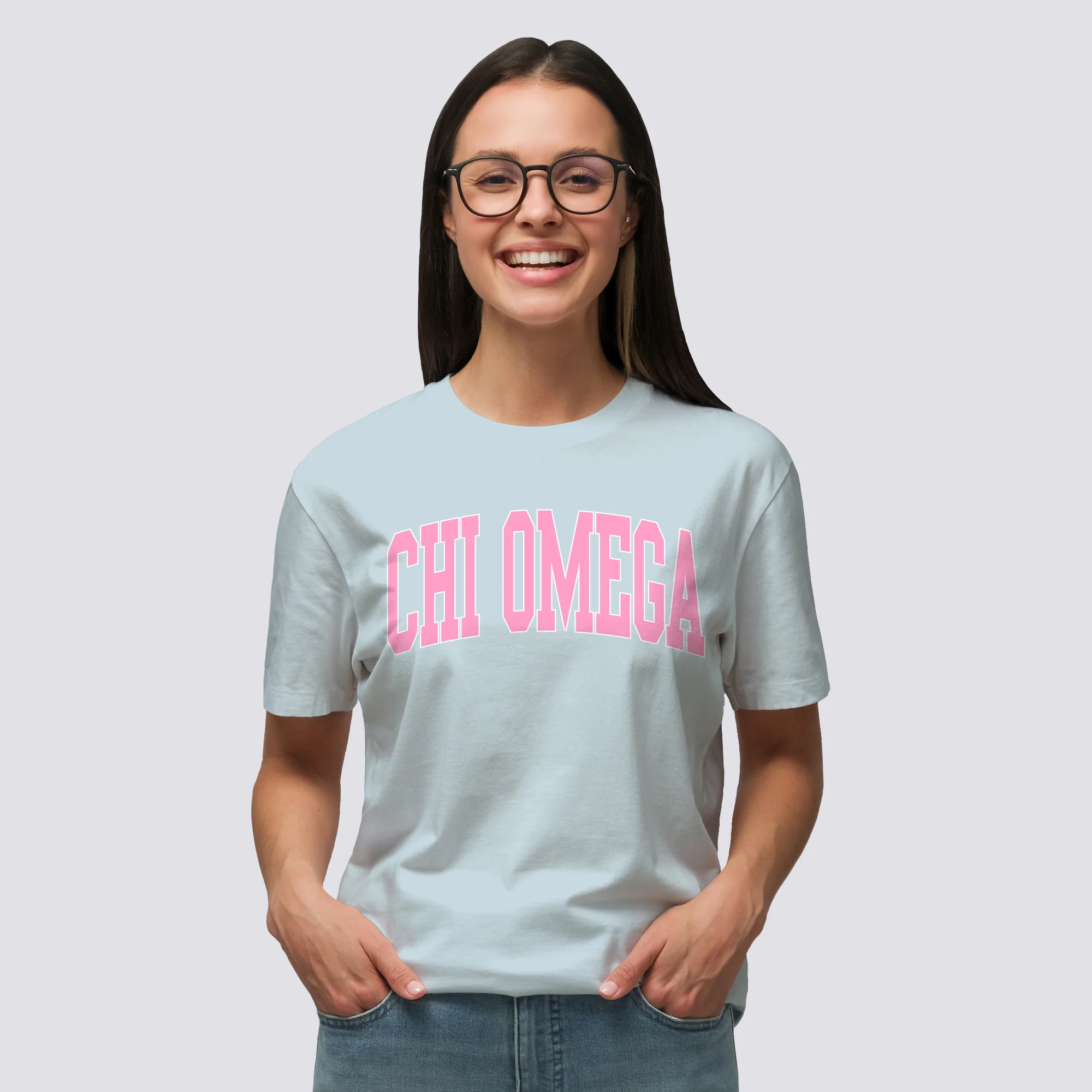 Chi Omega Greek Mega Arch CC T-Shirt - Chambray - Image 3