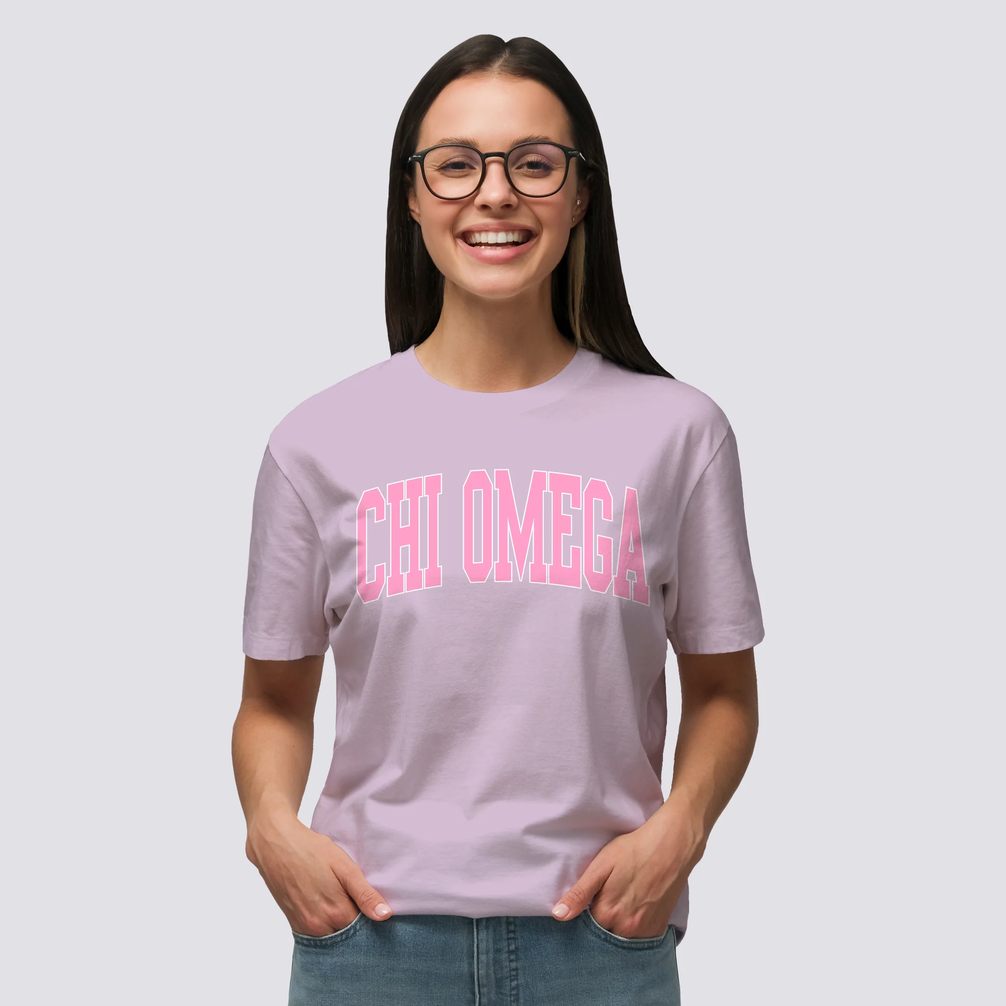 Chi Omega Greek Mega Arch CC T-Shirt - Orchid - Image 3