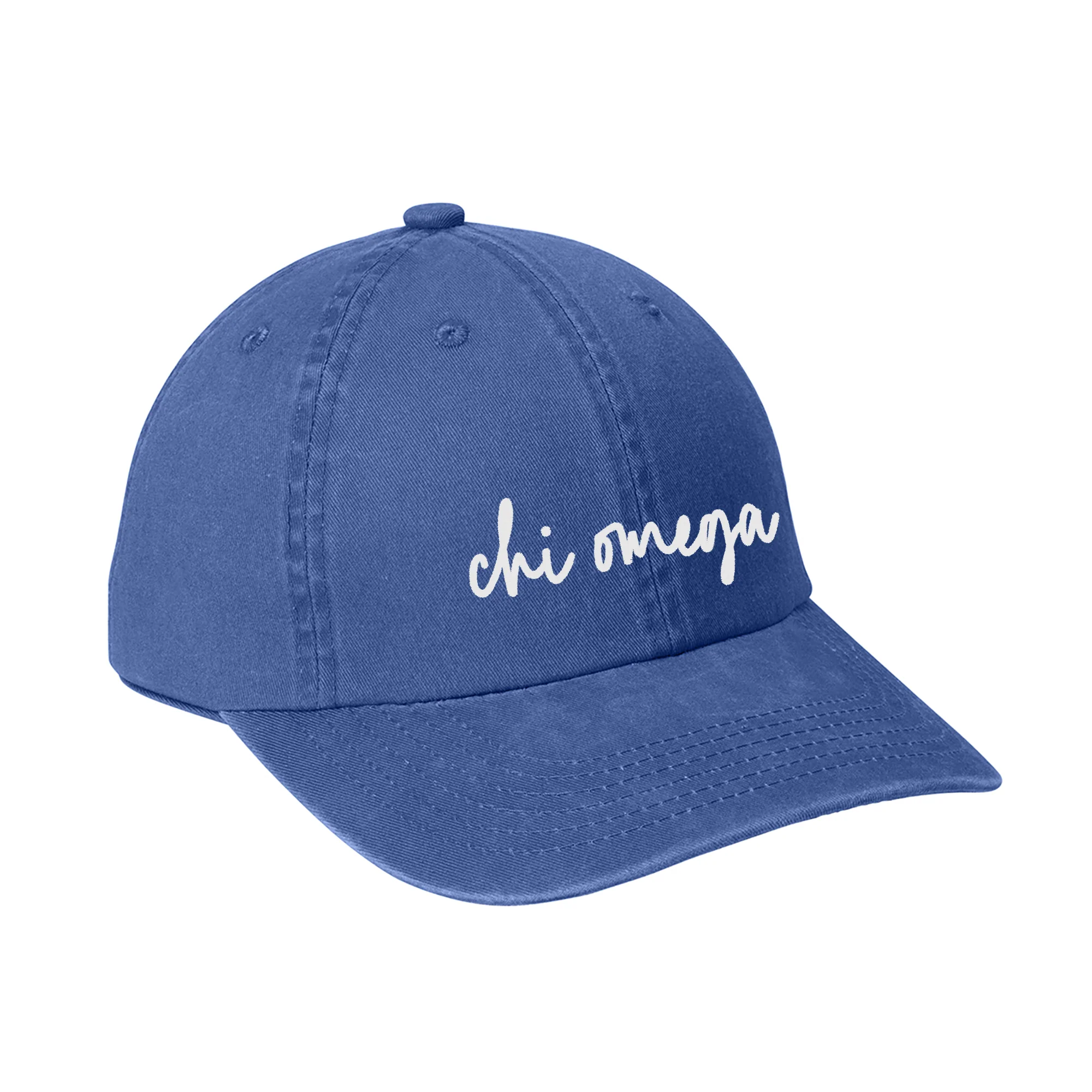 Chi Omega Greek Script Ladies Garment Washed Hat - Faded Blue - Image 3