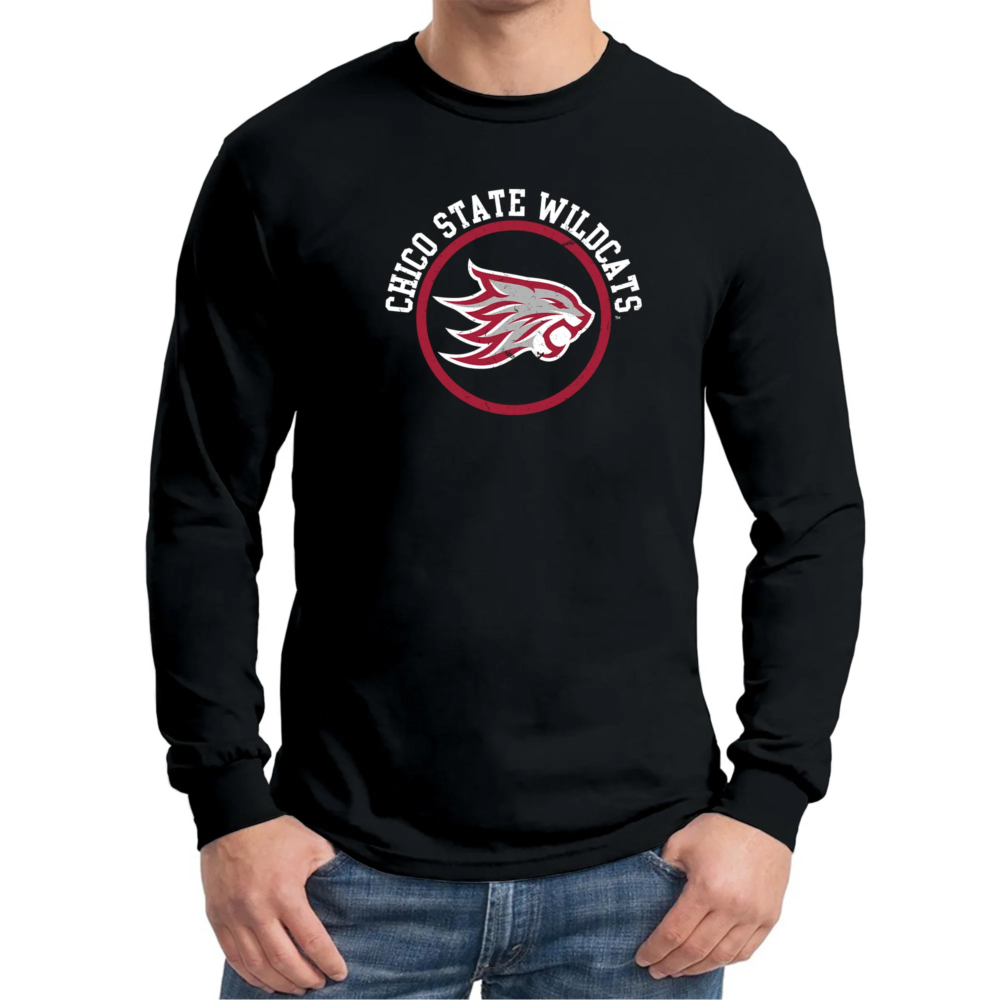 Chico State Wildcats Distressed Circle Logo Long Sleeve T-Shirt - Black - Image 3