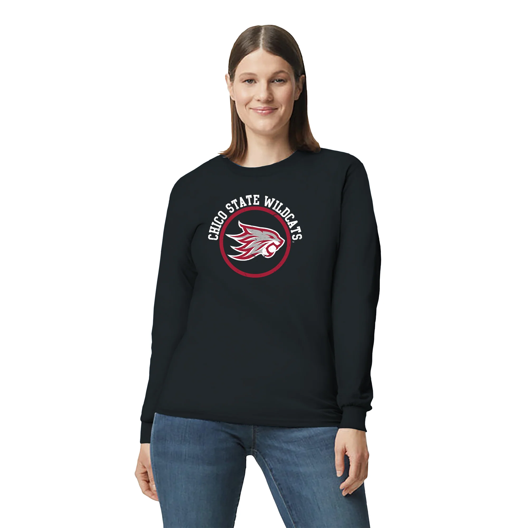 Chico State Wildcats Distressed Circle Logo Long Sleeve T-Shirt - Black - Image 4