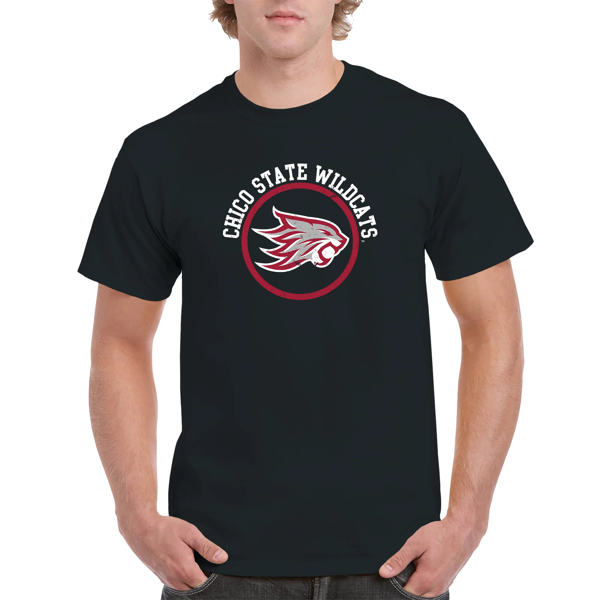 Chico State Wildcats Distressed Circle Logo T-Shirt - Black - Image 3