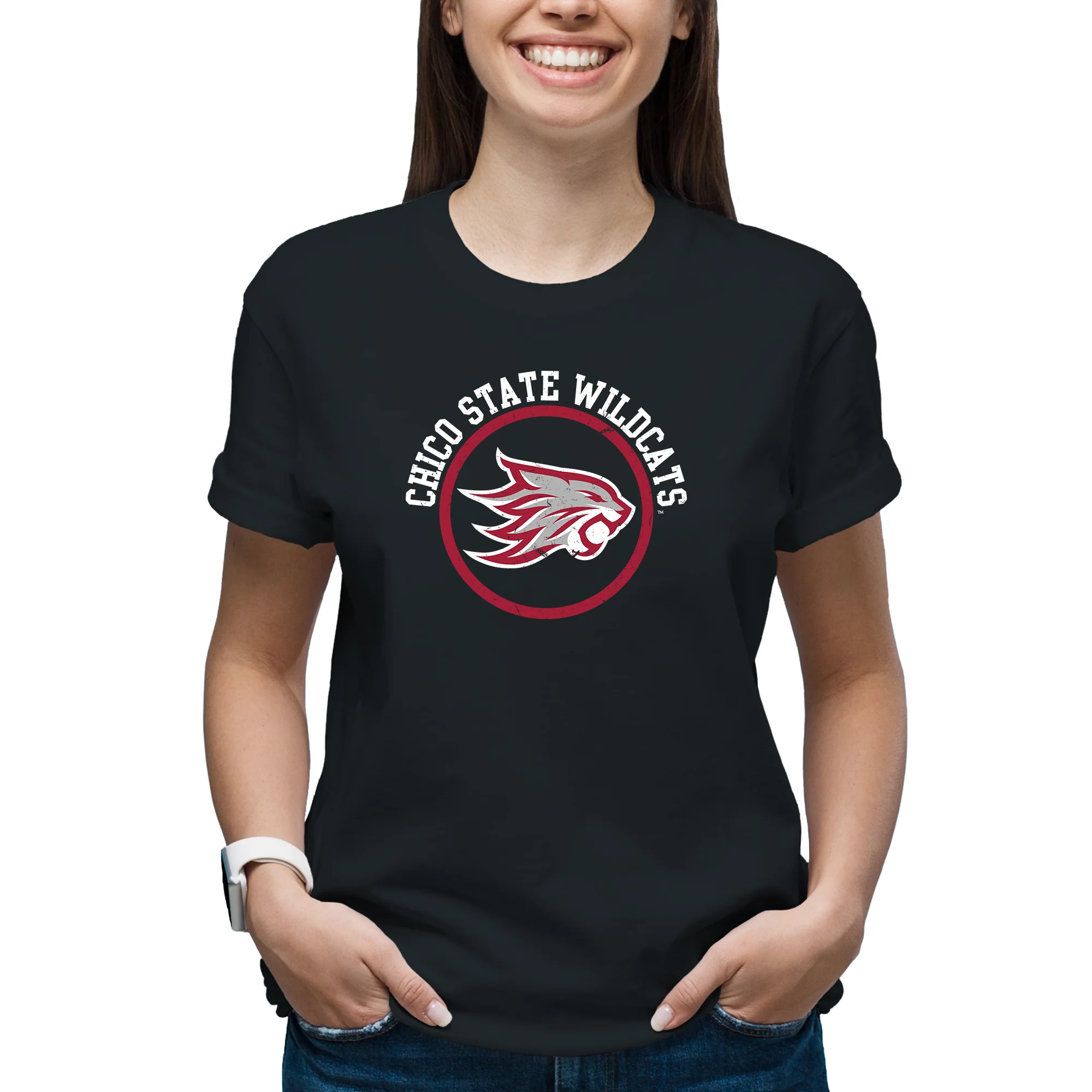 Chico State Wildcats Distressed Circle Logo T-Shirt - Black - Image 4
