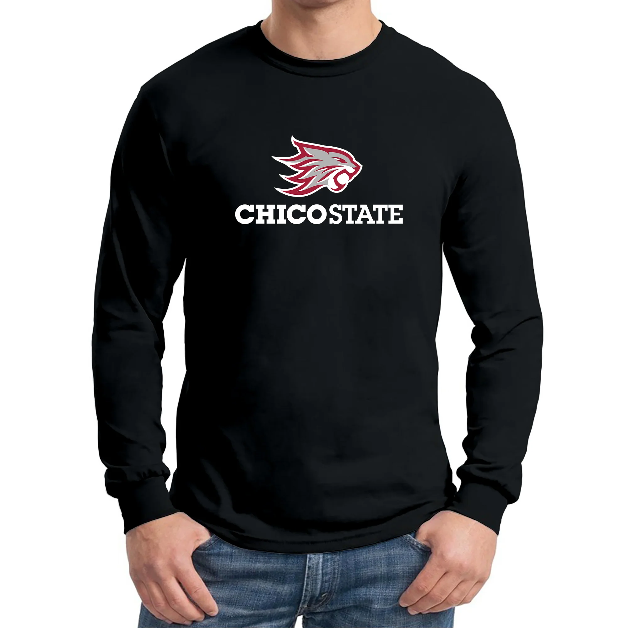 Chico State Wildcats Primary Logo Long Sleeve T-Shirt - Black - Image 3