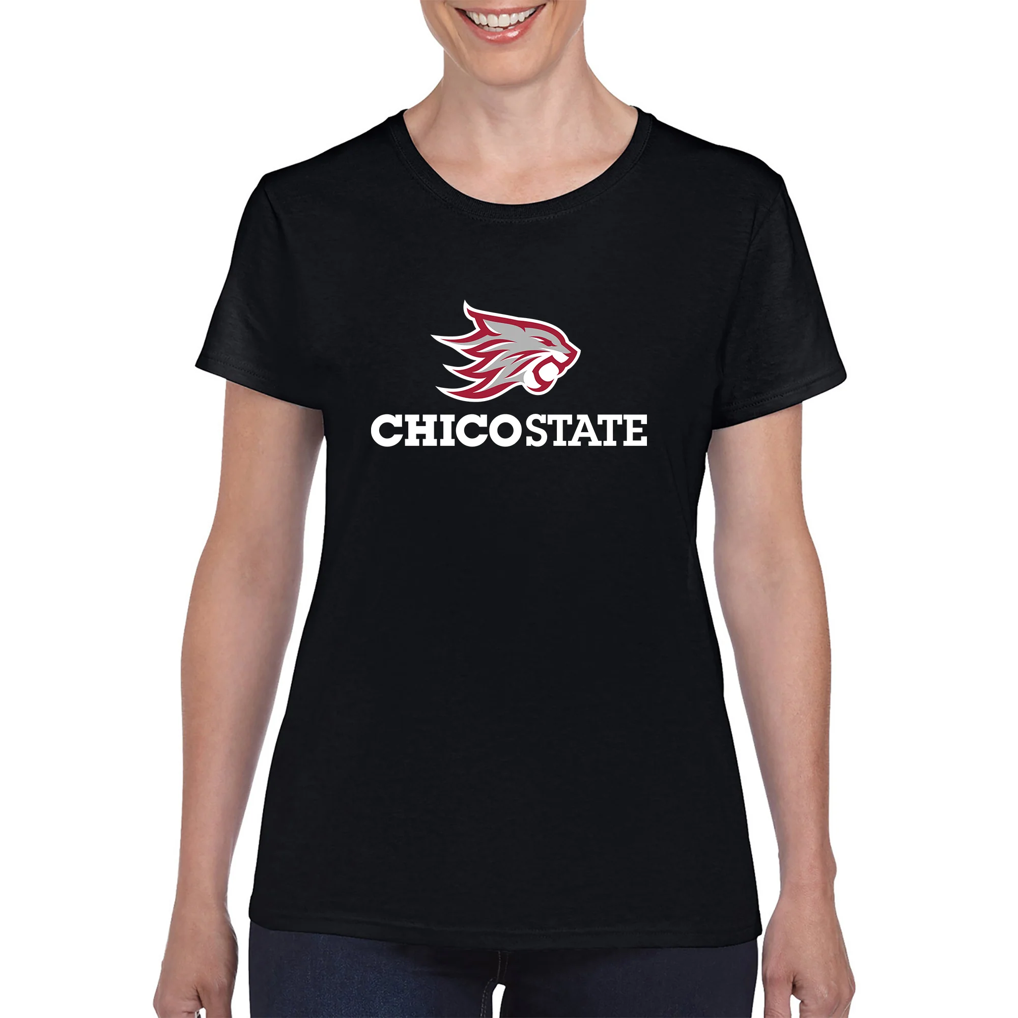 Chico State Wildcats Primary Logo Women's T-Shirt - Black - Image 3