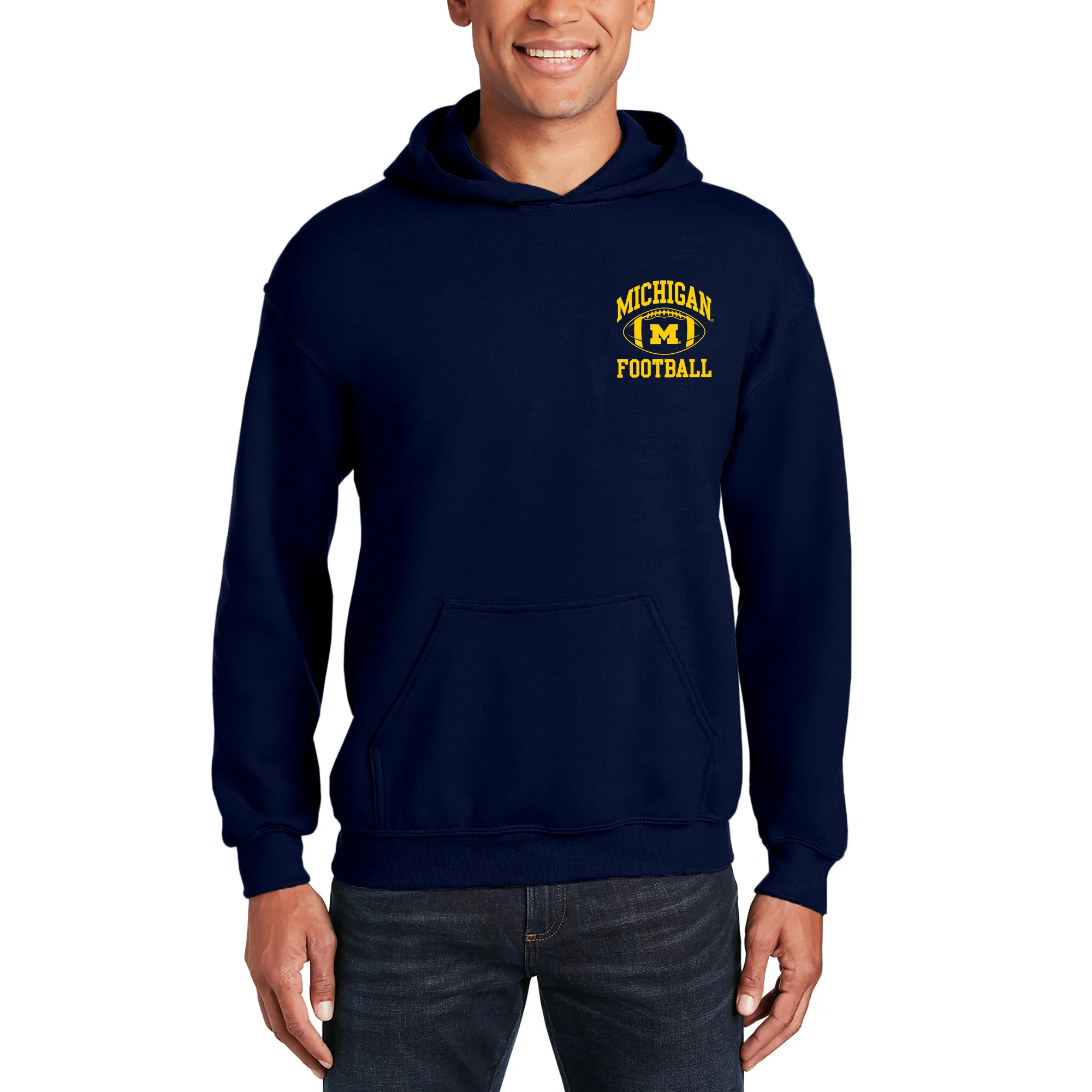 Classic Football Arch Left Chest University of Michigan Hoodie - Navy - Image 3