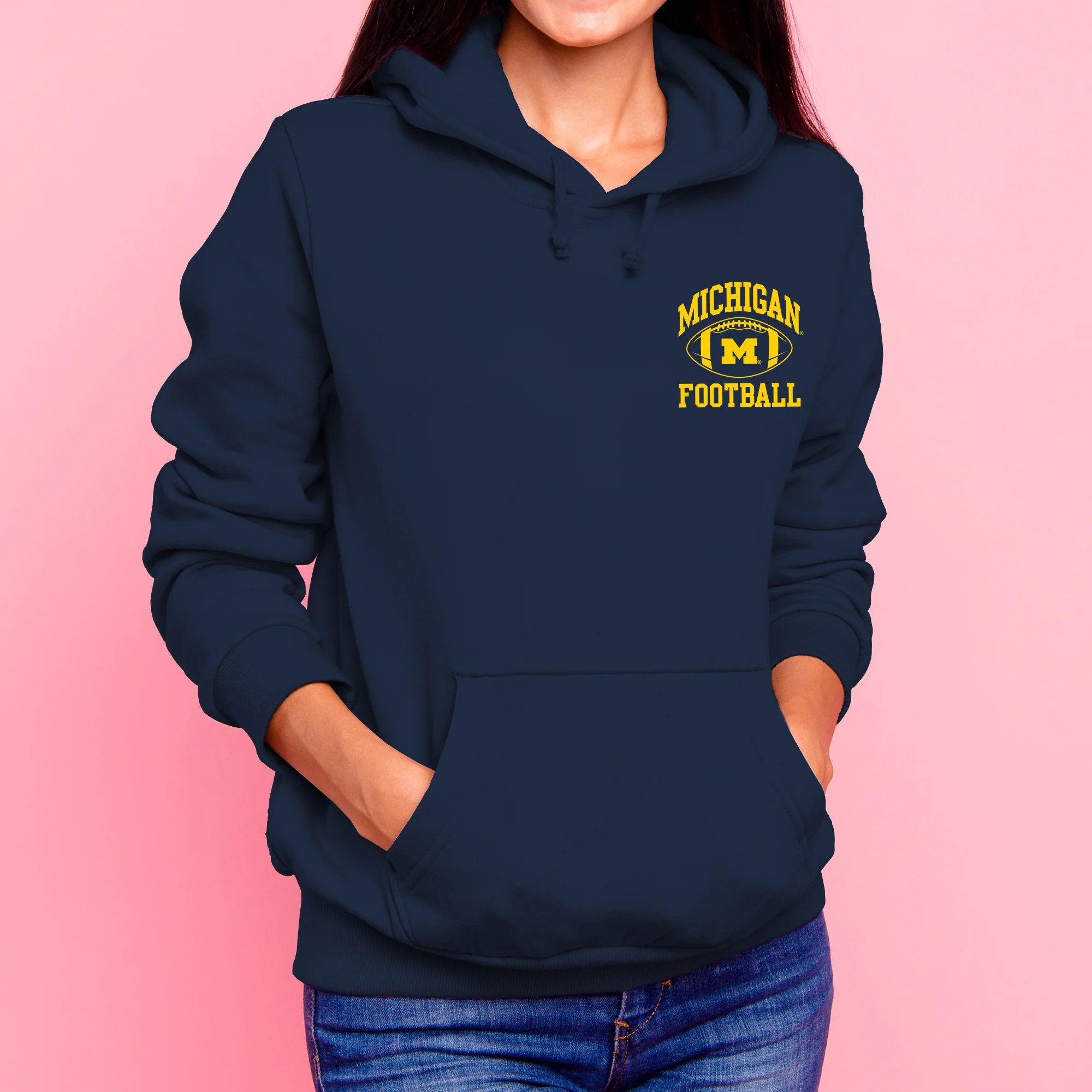 Classic Football Arch Left Chest University of Michigan Hoodie - Navy - Image 4