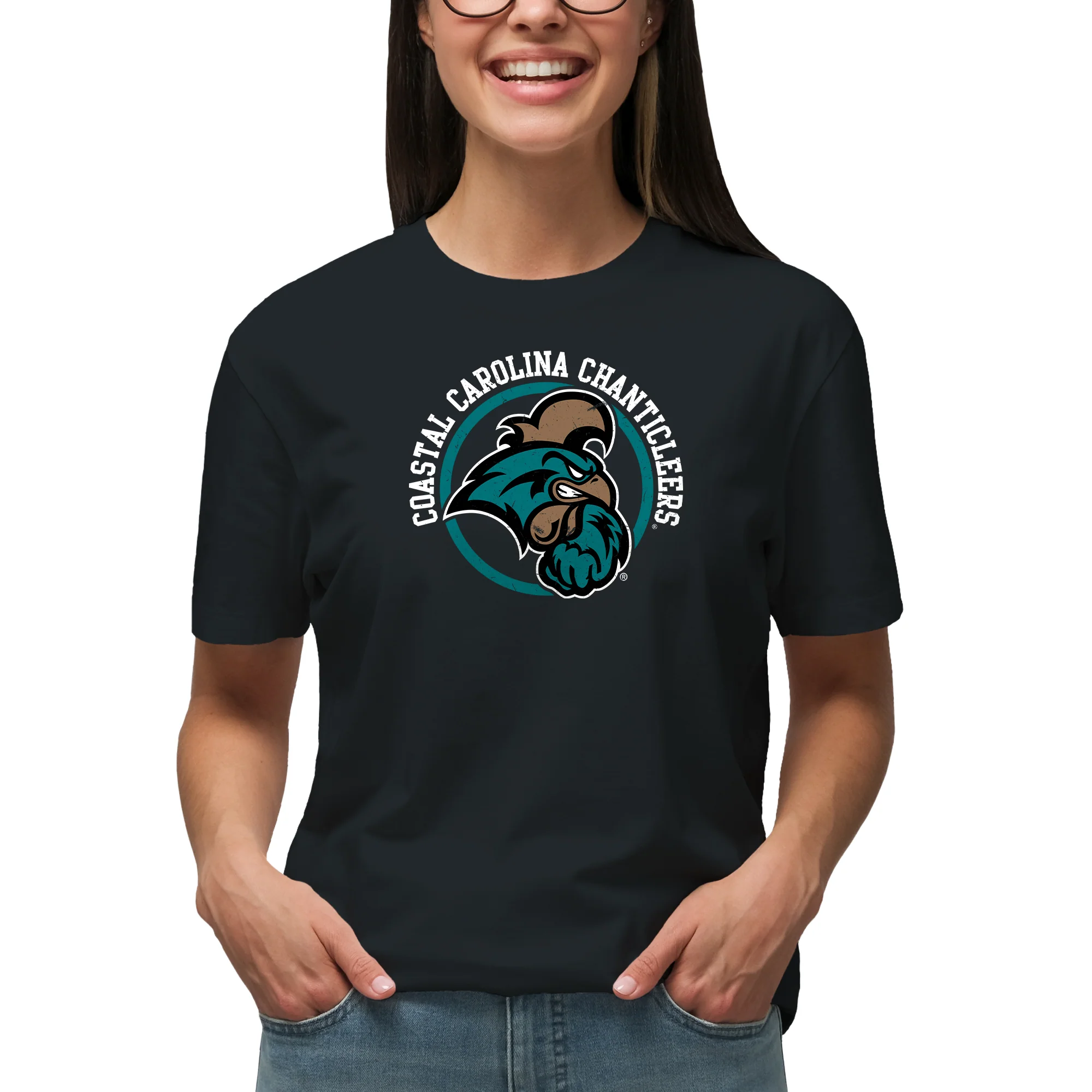 Coastal Carolina Chanticleers Distressed Circle Logo T-Shirt - Black - Image 4