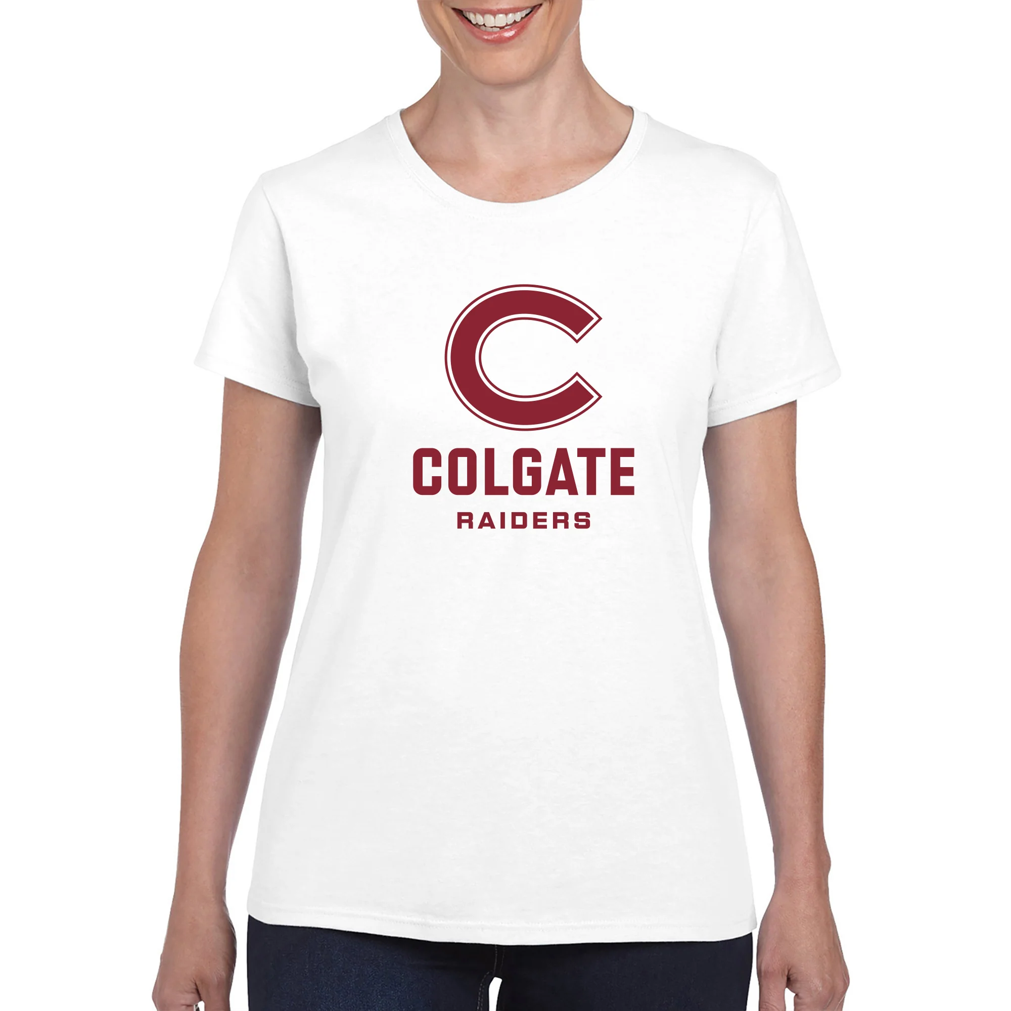 Colgate University Raiders Primary Logo Womens Short Sleeve T Shirt - White - Image 3