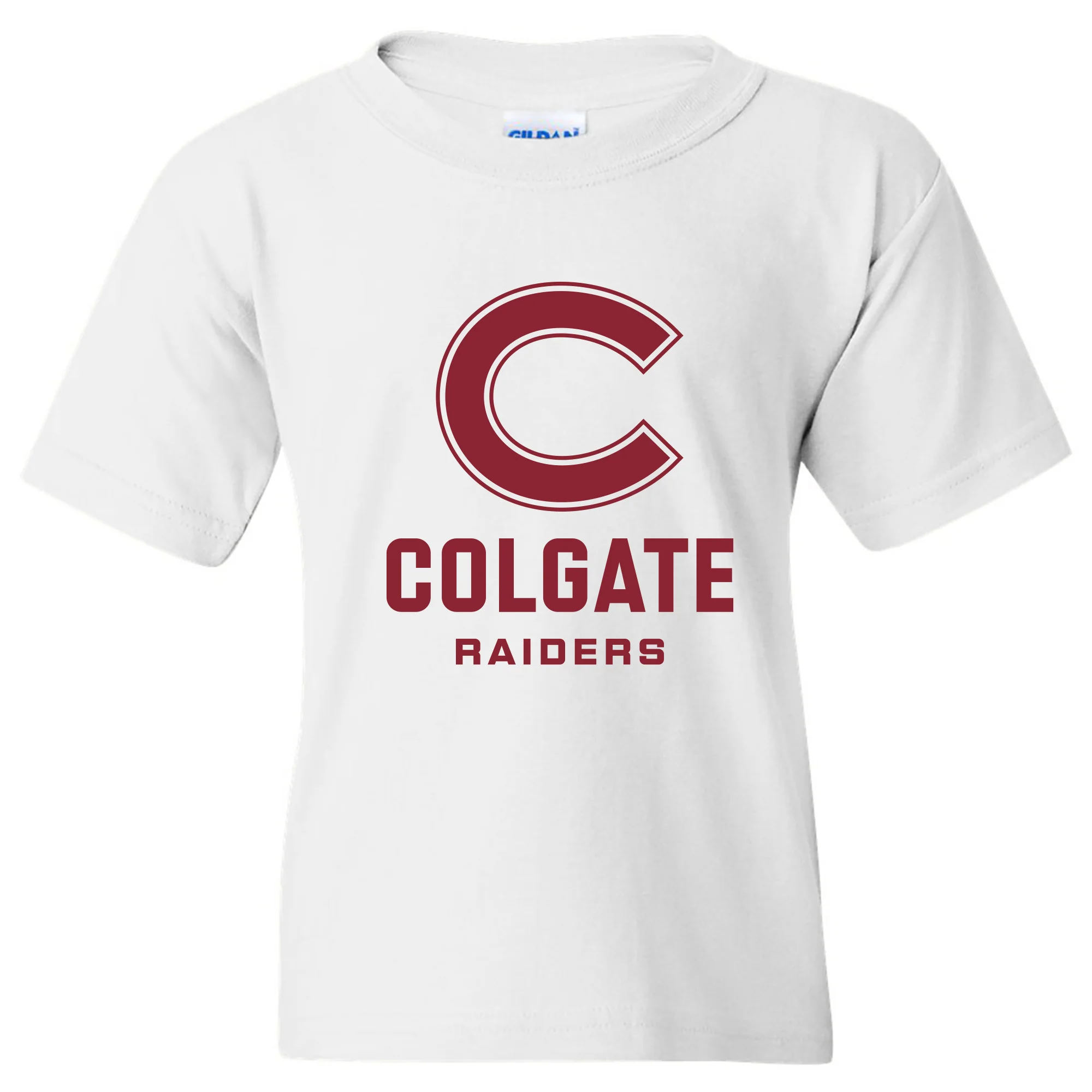 Colgate Raiders University Primary Logo Youth Short Sleeve T Shirt - White