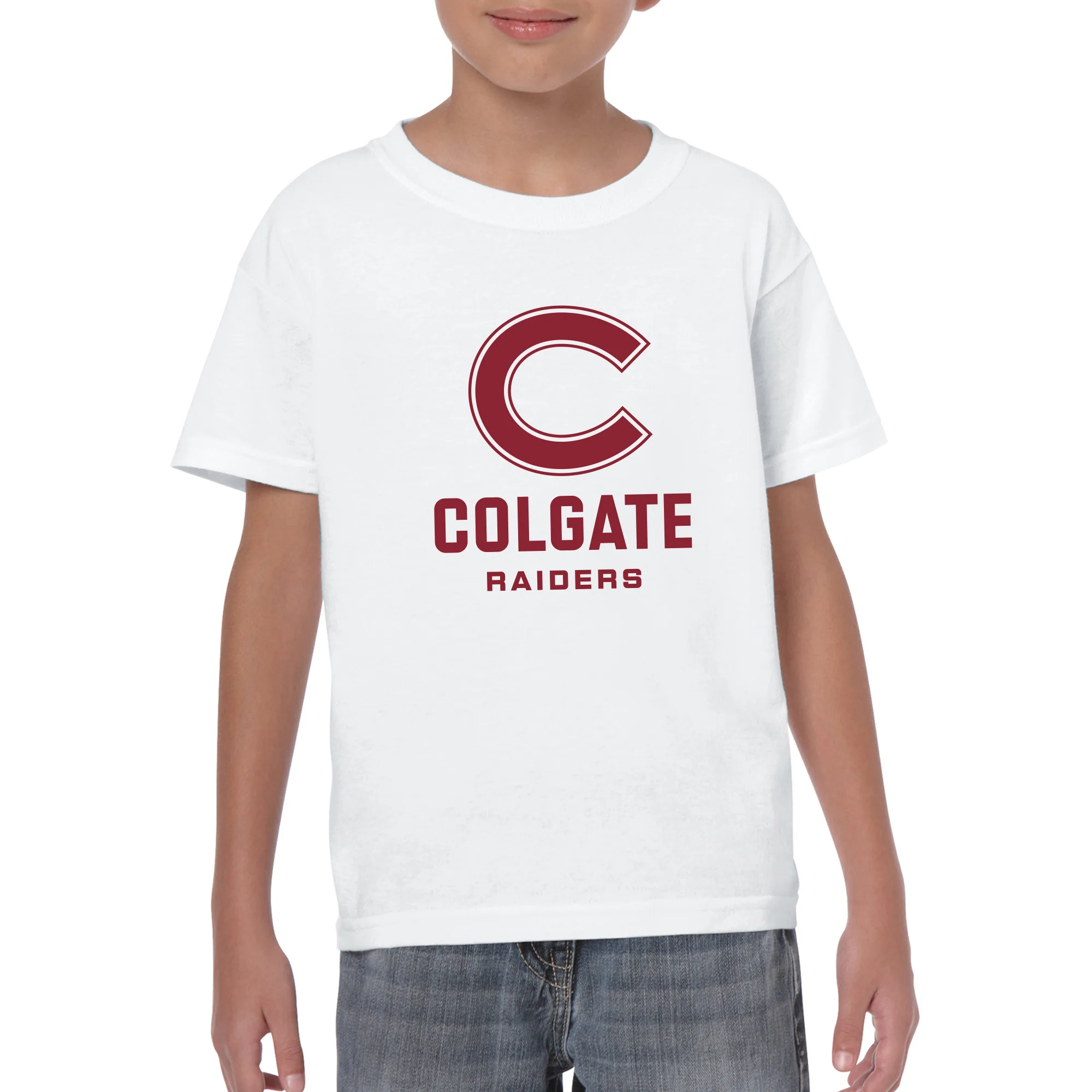 Colgate Raiders University Primary Logo Youth Short Sleeve T Shirt - White - Image 3