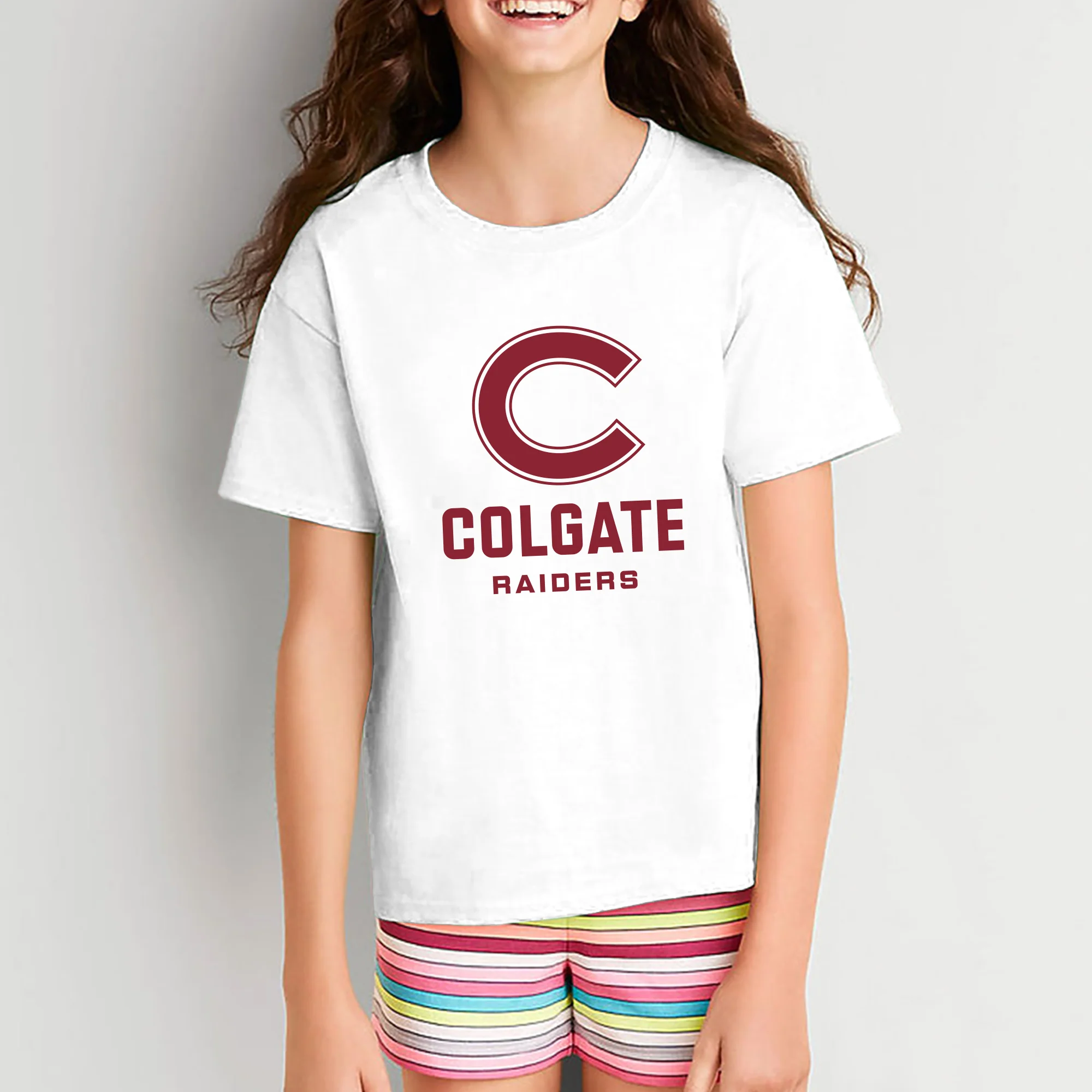 Colgate Raiders University Primary Logo Youth Short Sleeve T Shirt - White - Image 4